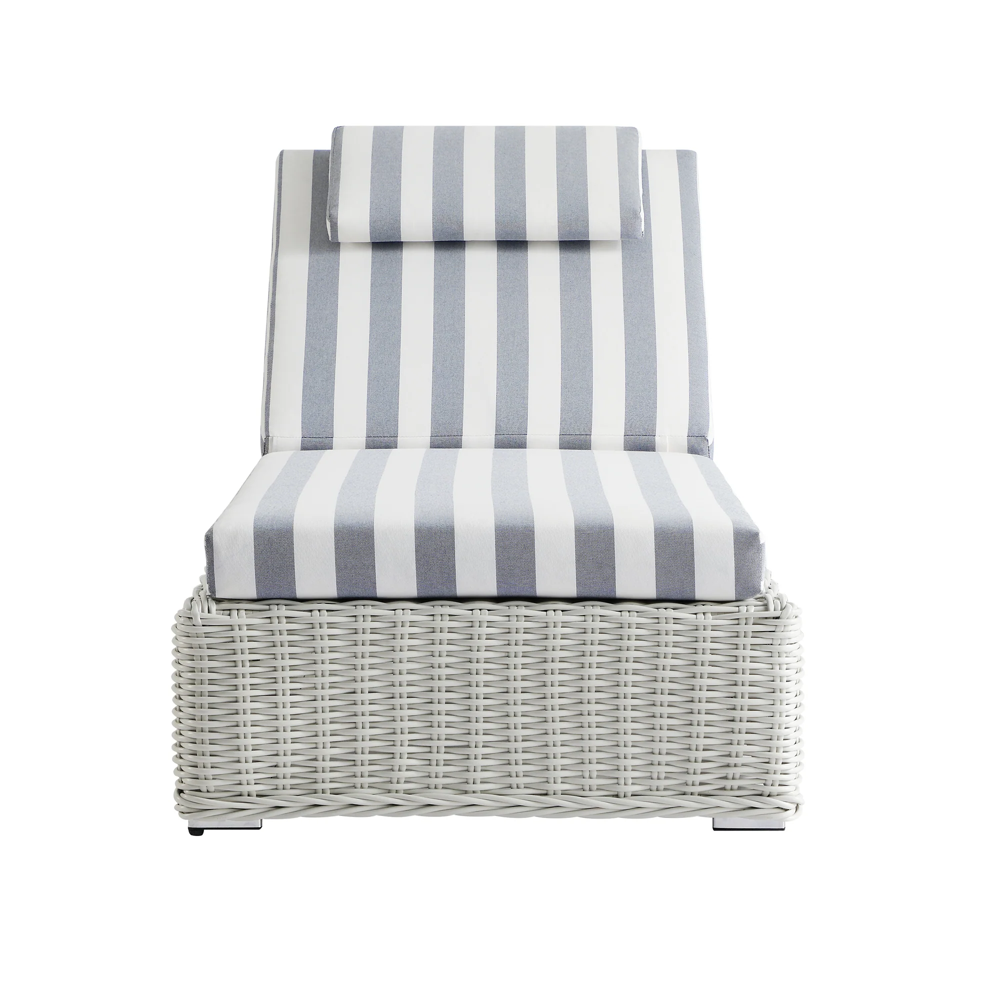 Bellagio Round Wicker Sun Lounger with Headrest, White with Blue Stripes - Image 11