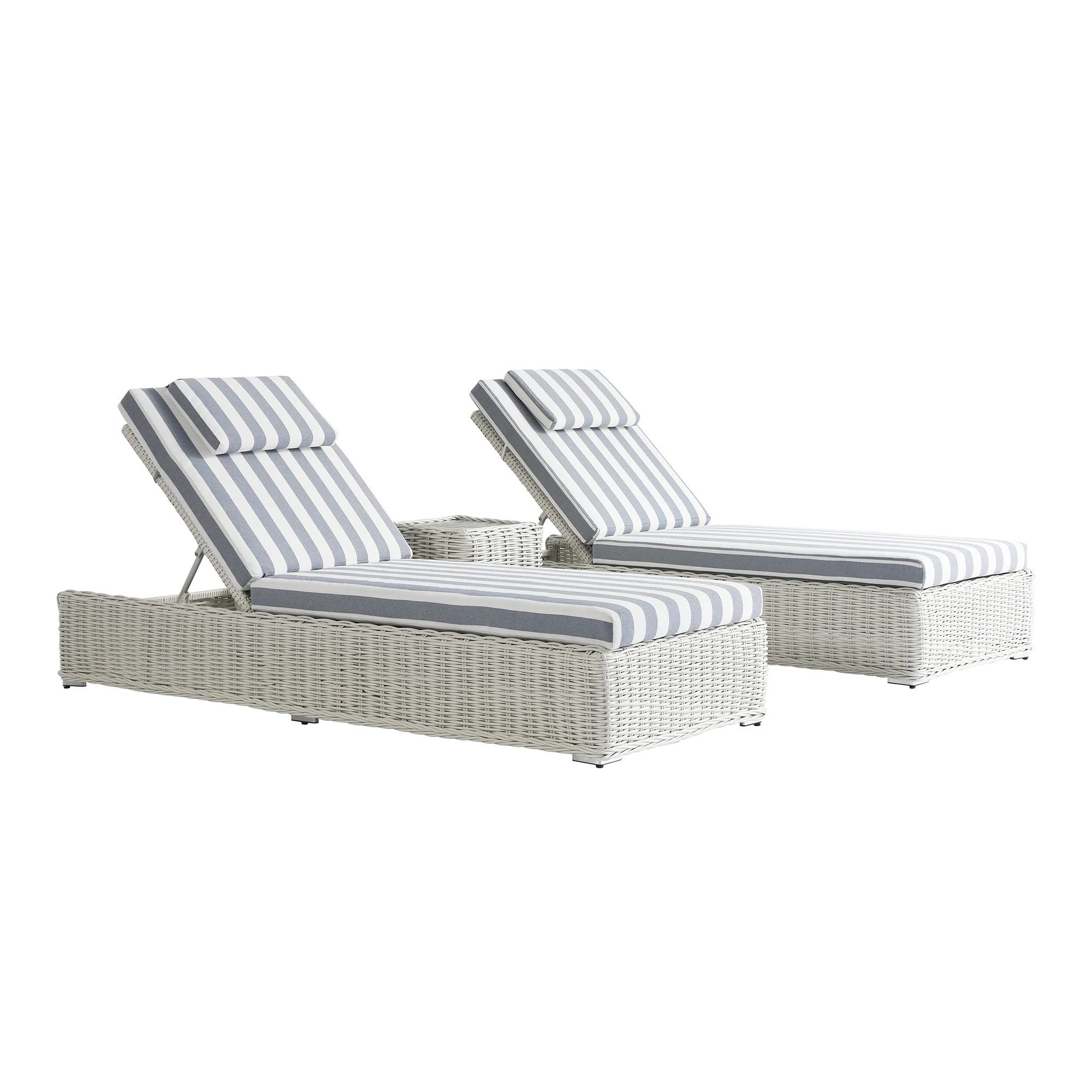 Bellagio Round Wicker Sun Lounger with Headrest, White with Blue Stripes - Image 12