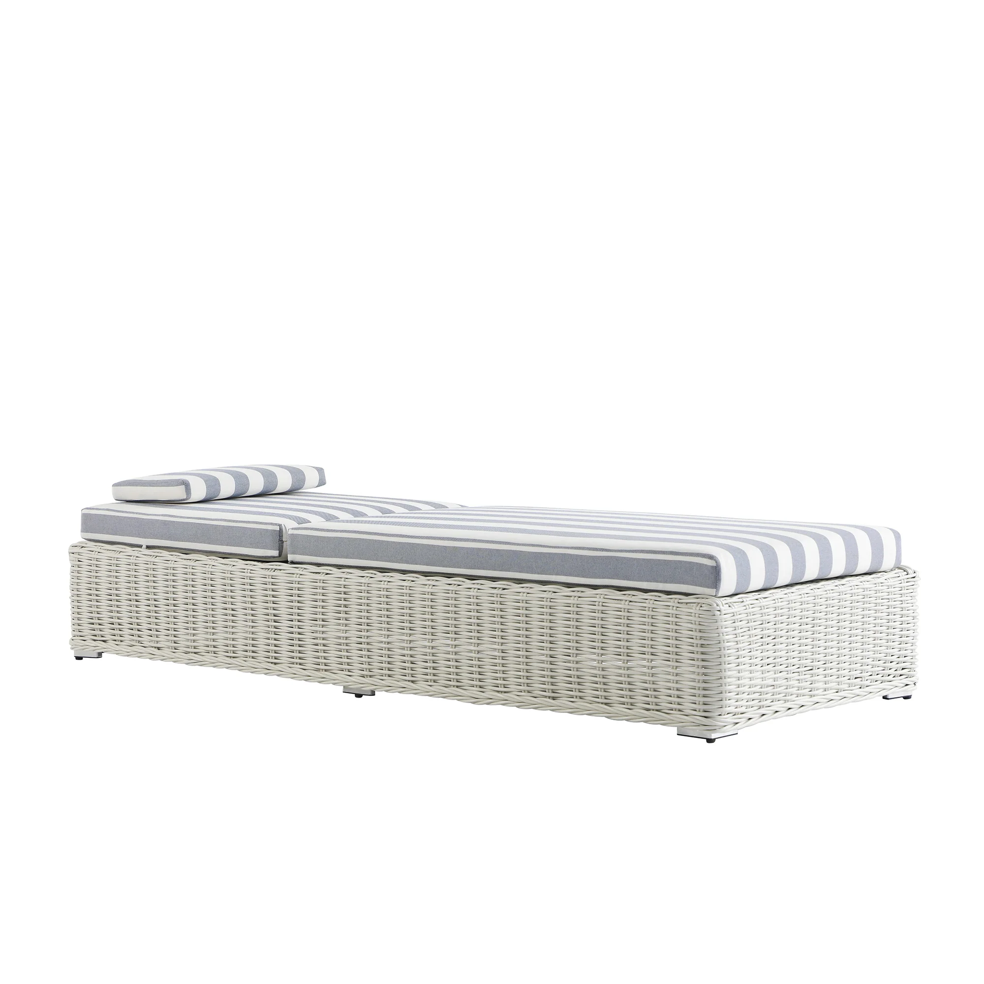 Bellagio Round Wicker Sun Lounger with Headrest, White with Blue Stripes - Image 15