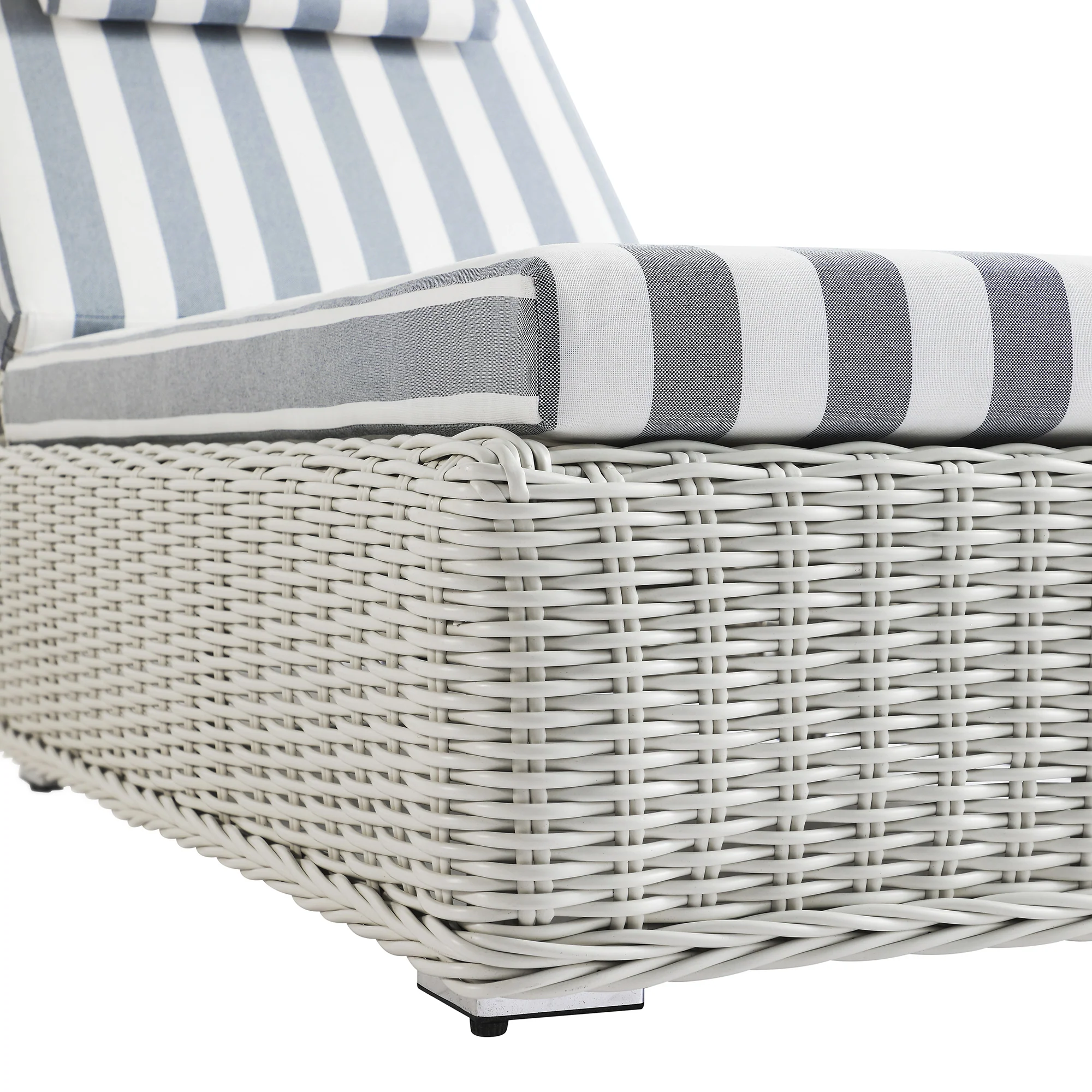 Bellagio Round Wicker Sun Lounger with Headrest, White with Blue Stripes - Image 16