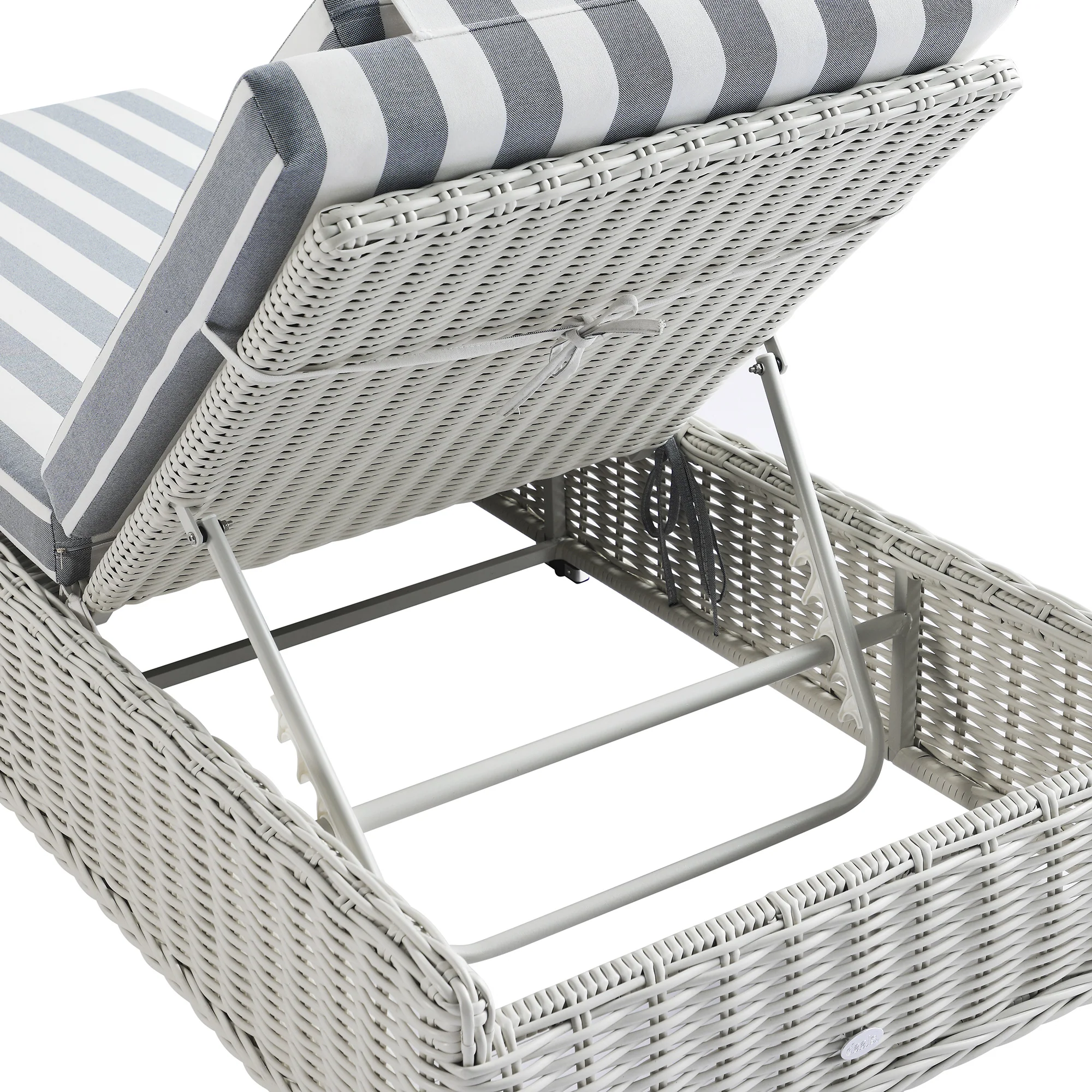 Bellagio Round Wicker Sun Lounger with Headrest, White with Blue Stripes - Image 17