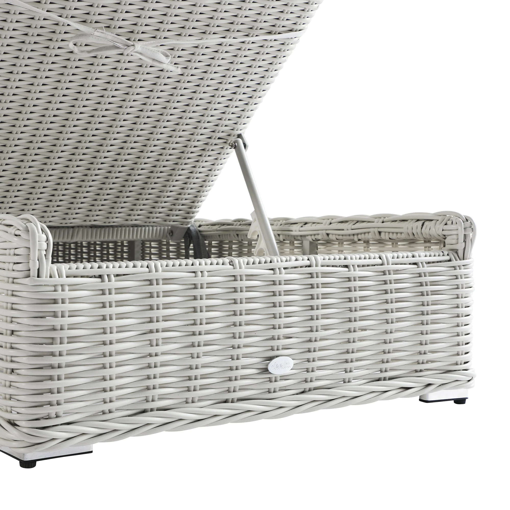 Bellagio Round Wicker Sun Lounger with Headrest, White with Blue Stripes - Image 18
