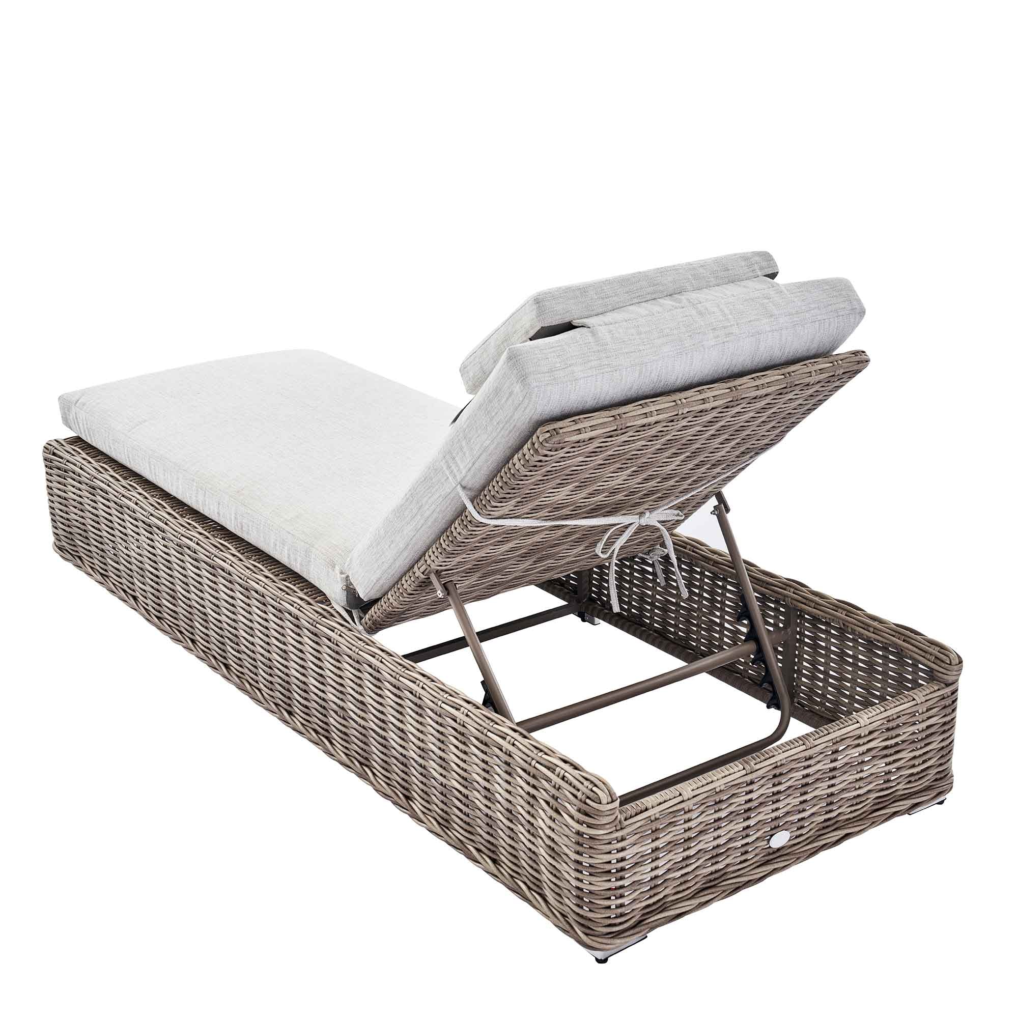 Bellagio Round Wicker Sun Lounger with Headrest, Natural - Image 10