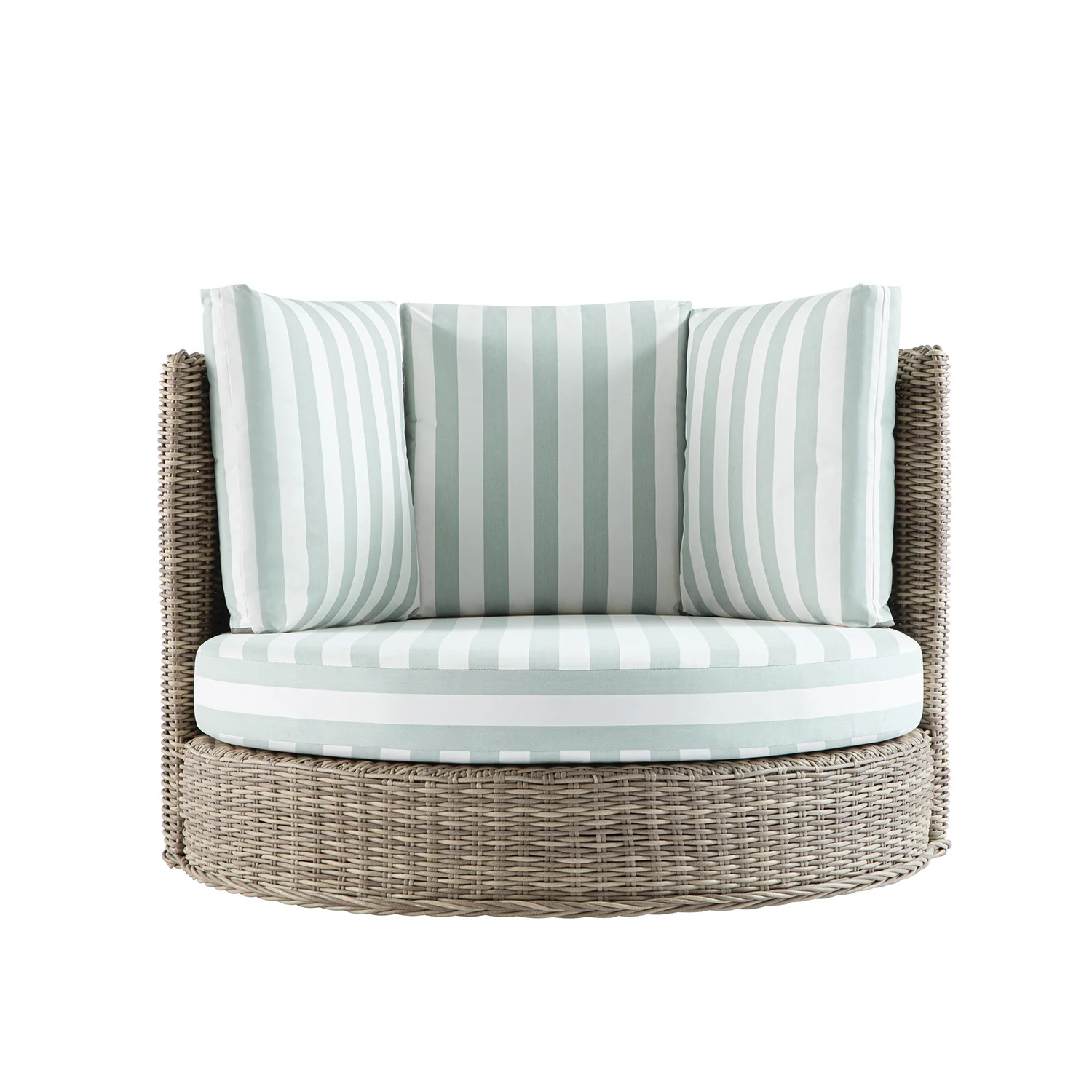 Bellagio Round Wicker Swivel Daybed, Natural with Sage Stripes - Image 11