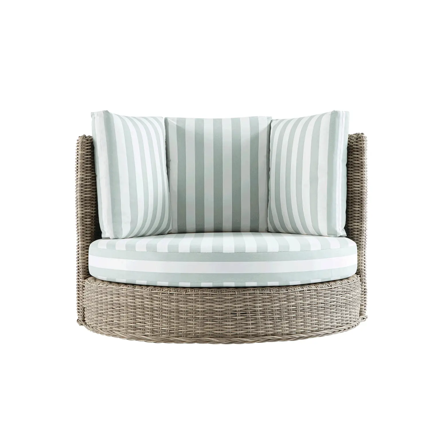 Bellagio Round Wicker Swivel Daybed, Natural with Sage Stripes - Image 12