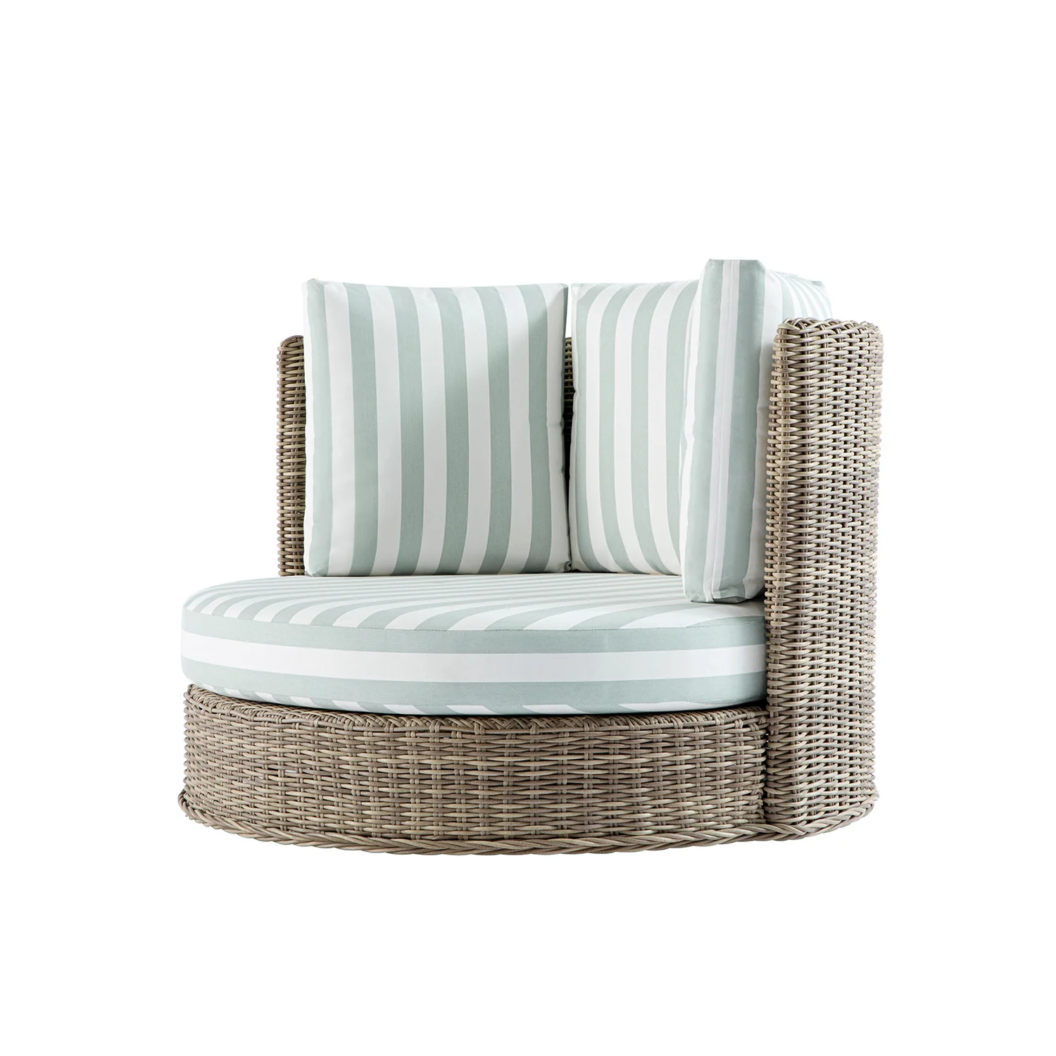 Bellagio Round Wicker Swivel Daybed, Natural with Sage Stripes - Image 14