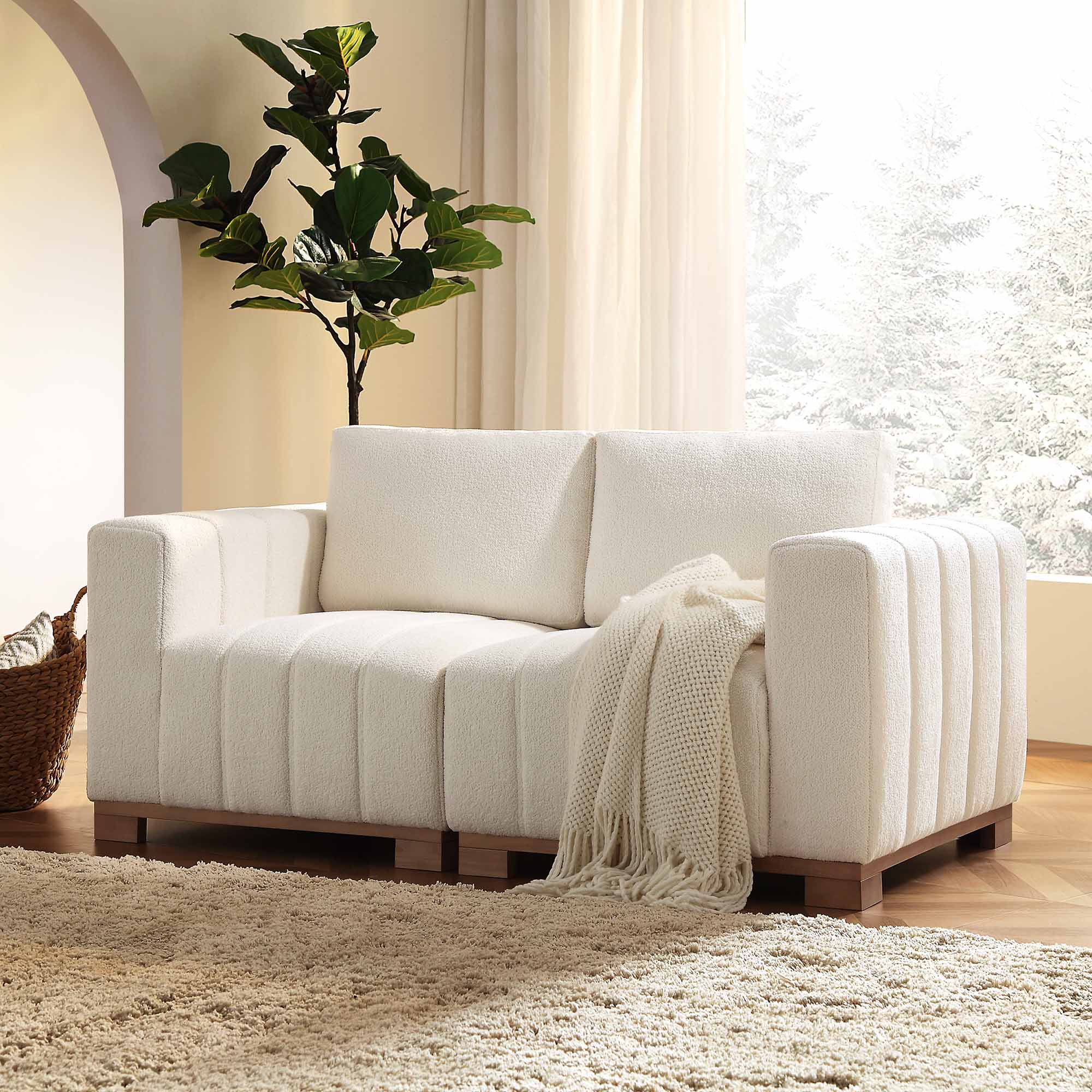 Belsize Beige Boucle Sofa with Wooden Base, 2-Seater - Image 2