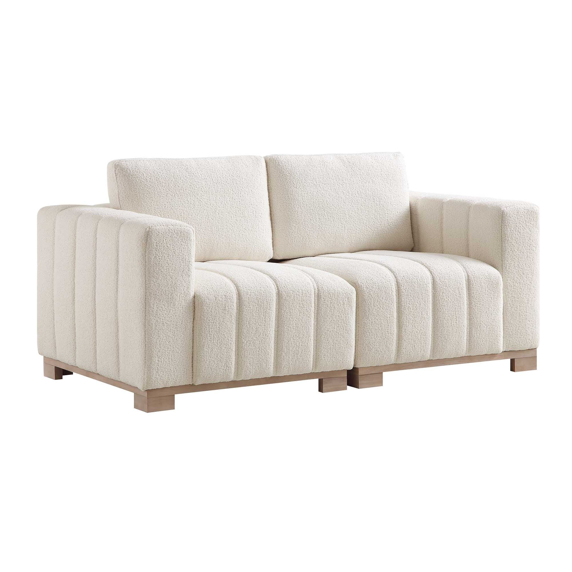 Belsize Beige Boucle Sofa with Wooden Base, 2-Seater - Image 5