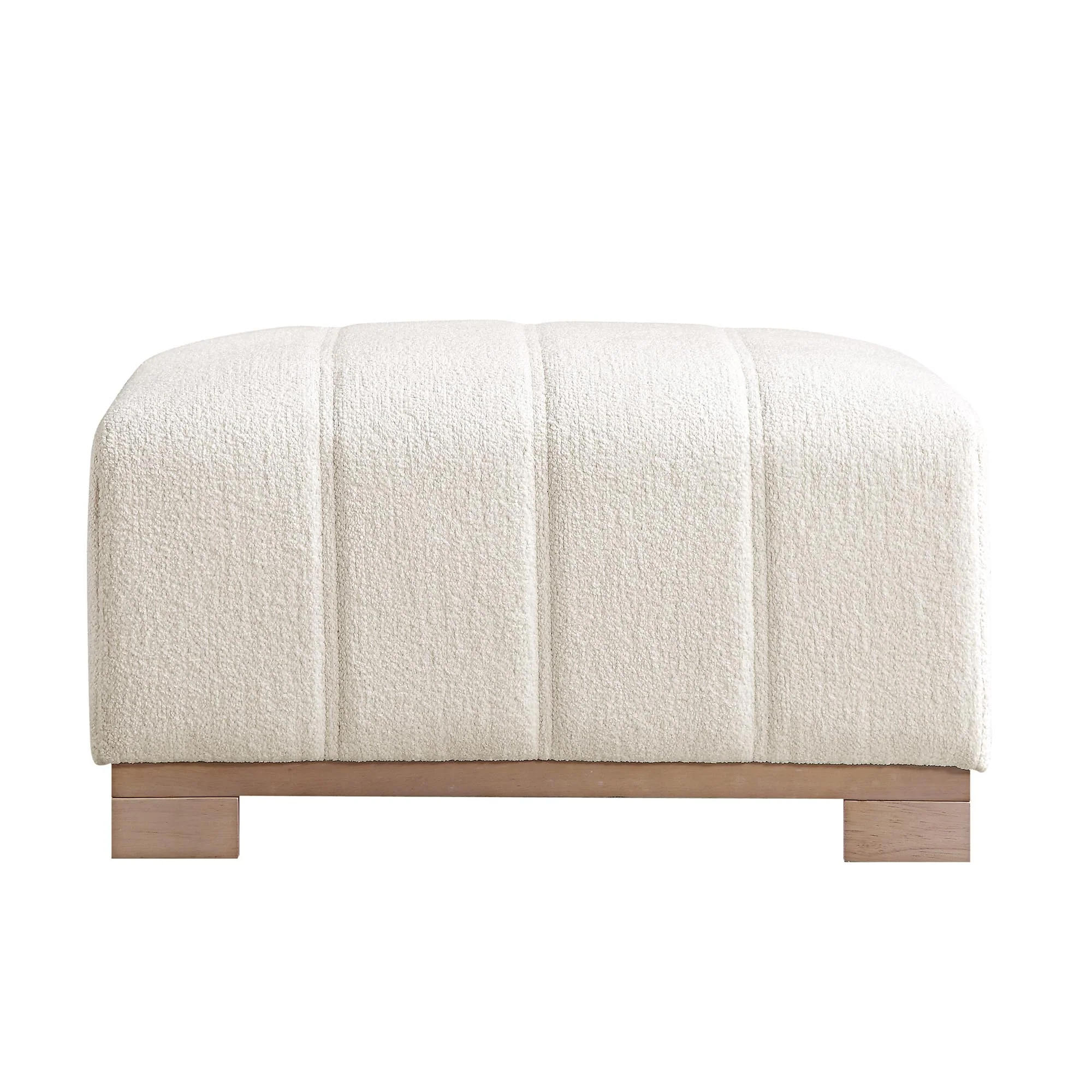 Belsize Beige Boucle Footstool with Wooden Base - Image 5