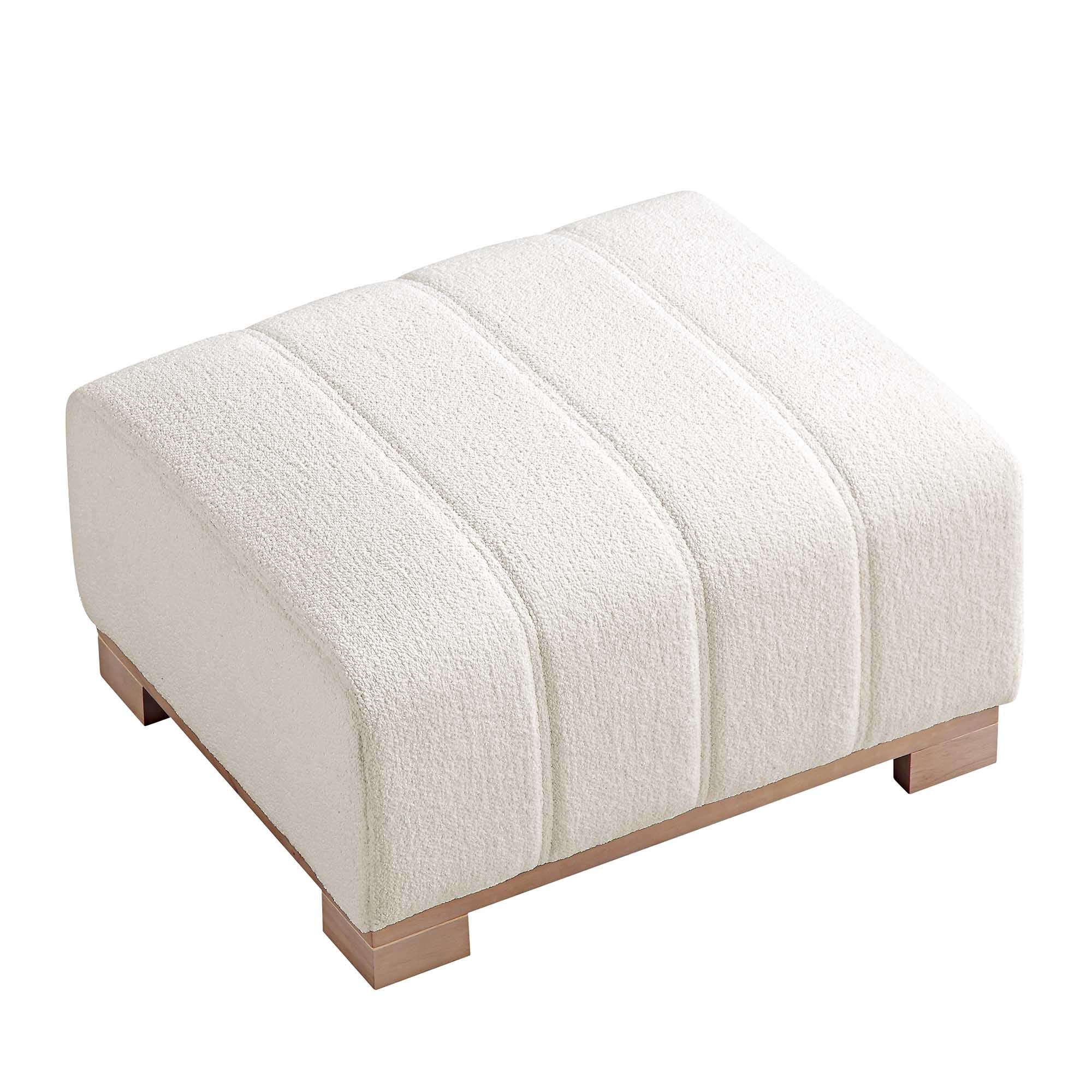 Belsize Beige Boucle Footstool with Wooden Base - Image 8