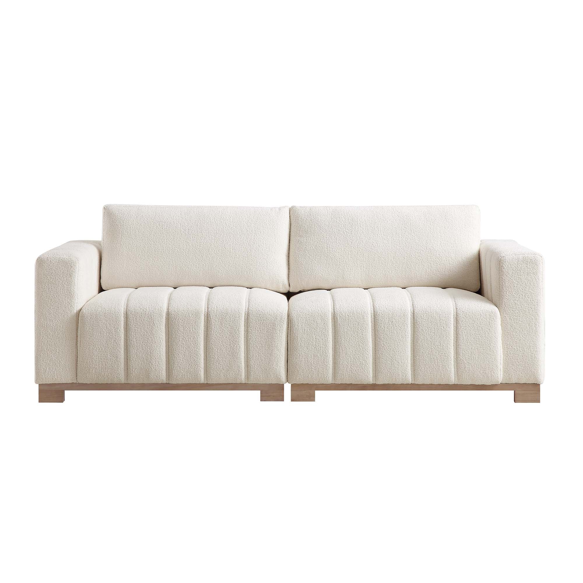 Belsize Beige Boucle Sofa with Wooden Base, 3-Seater - Image 4