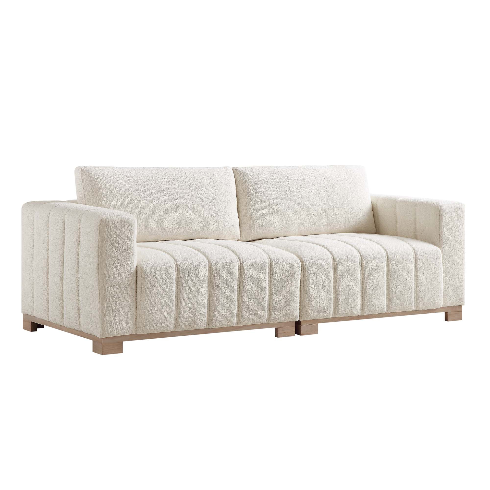 Belsize Beige Boucle Sofa with Wooden Base, 3-Seater - Image 5
