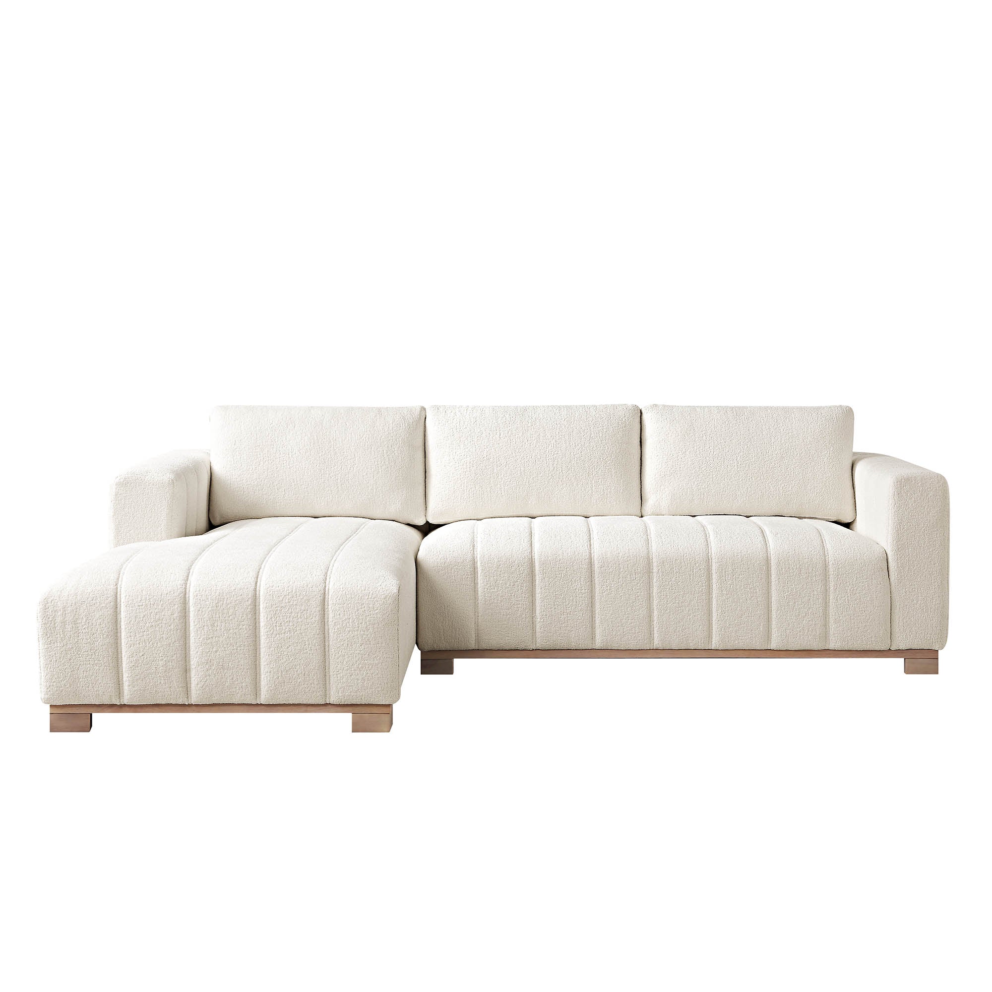 Belsize Beige Boucle Sofa with Wooden Base, Large Chaise Left Hand Facing - Image 5