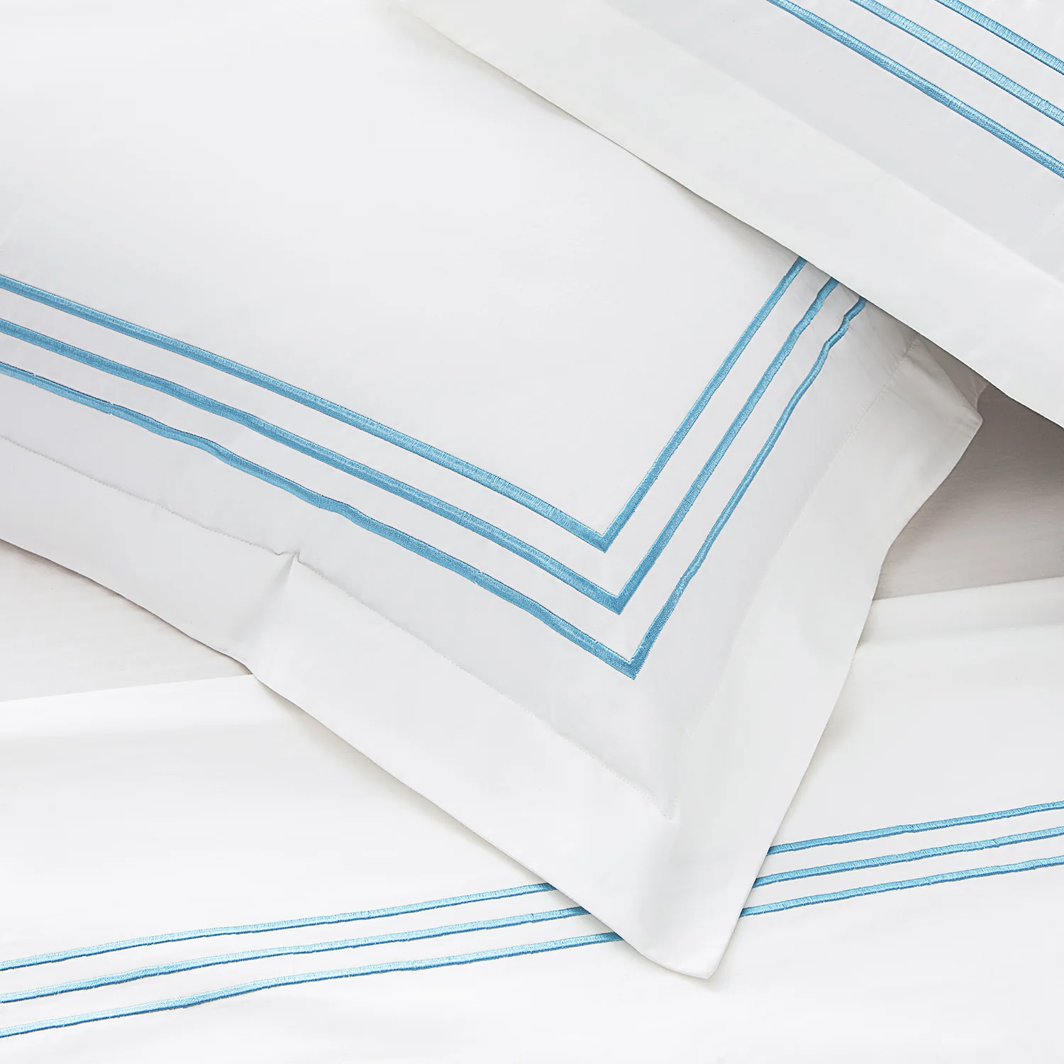 Belvedere Royal Blue Cord Embroidered 300 Thread Count Cotton Percale Continental Square Pillowcases - Pair - Image 6