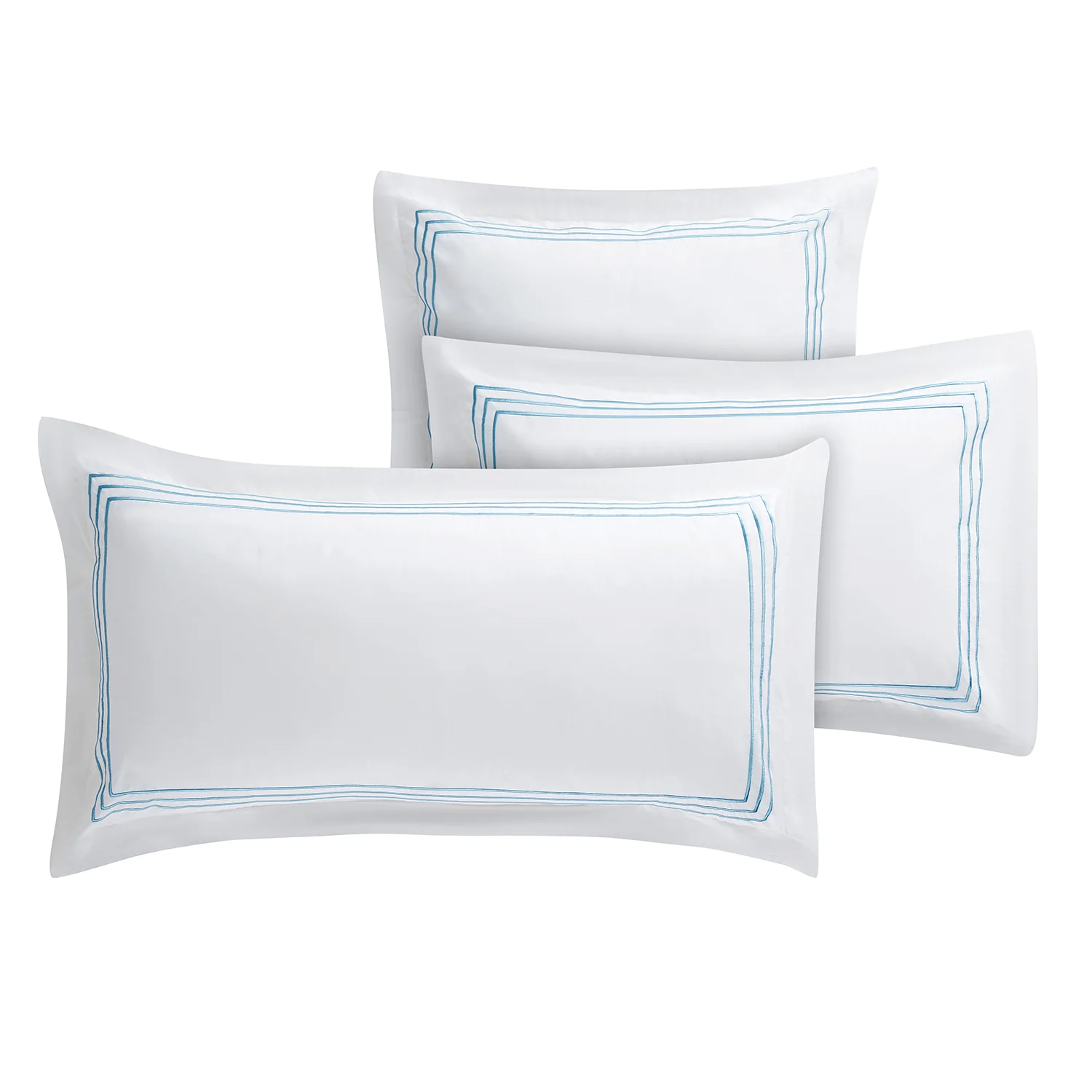 Belvedere Royal Blue Cord Embroidered 300 Thread Count Cotton Percale Oxford Pillowcases - Pair - Image 6