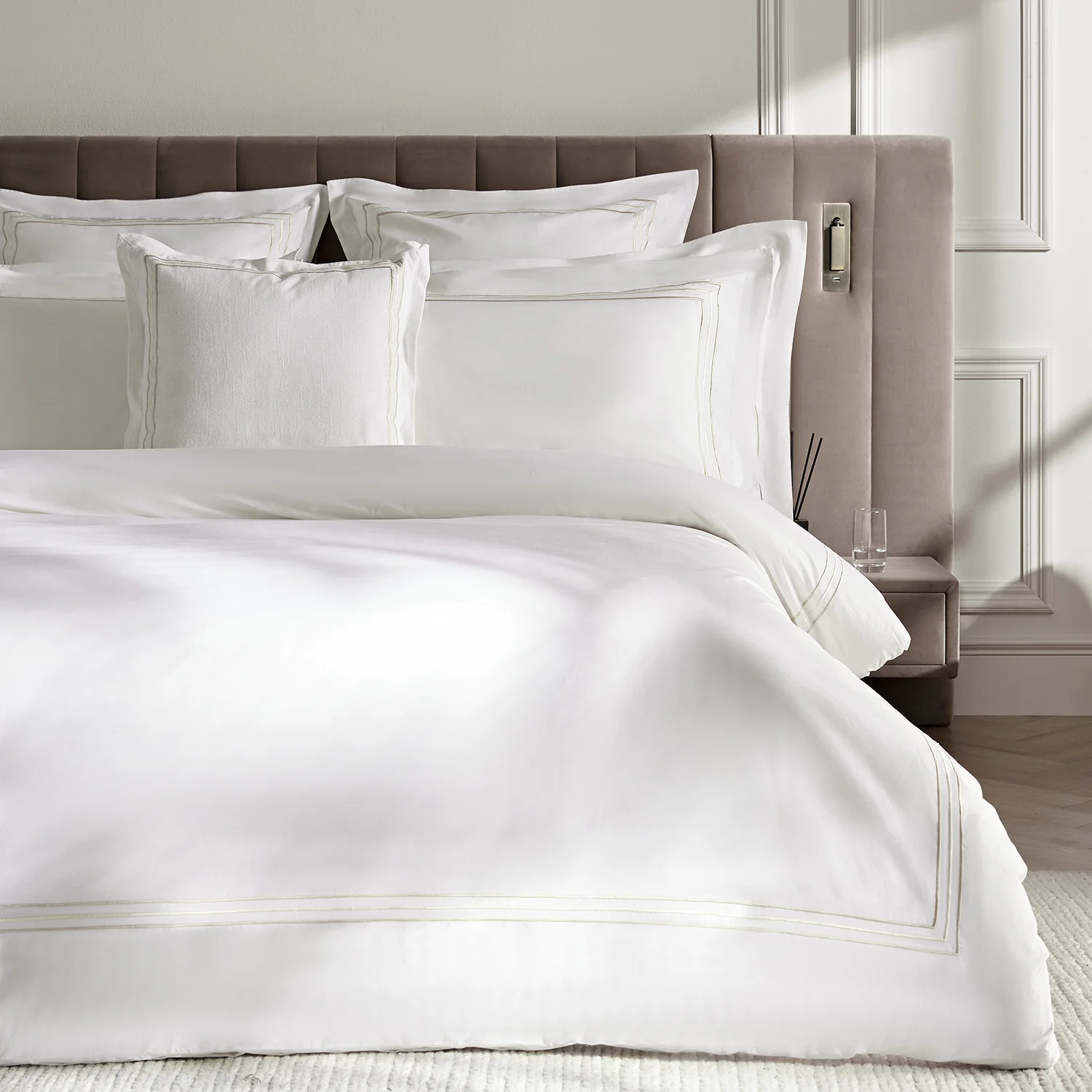 Belvedere Champagne Gold Cord Embroidered 300 Thread Count Cotton Percale Duvet Set - Image 2