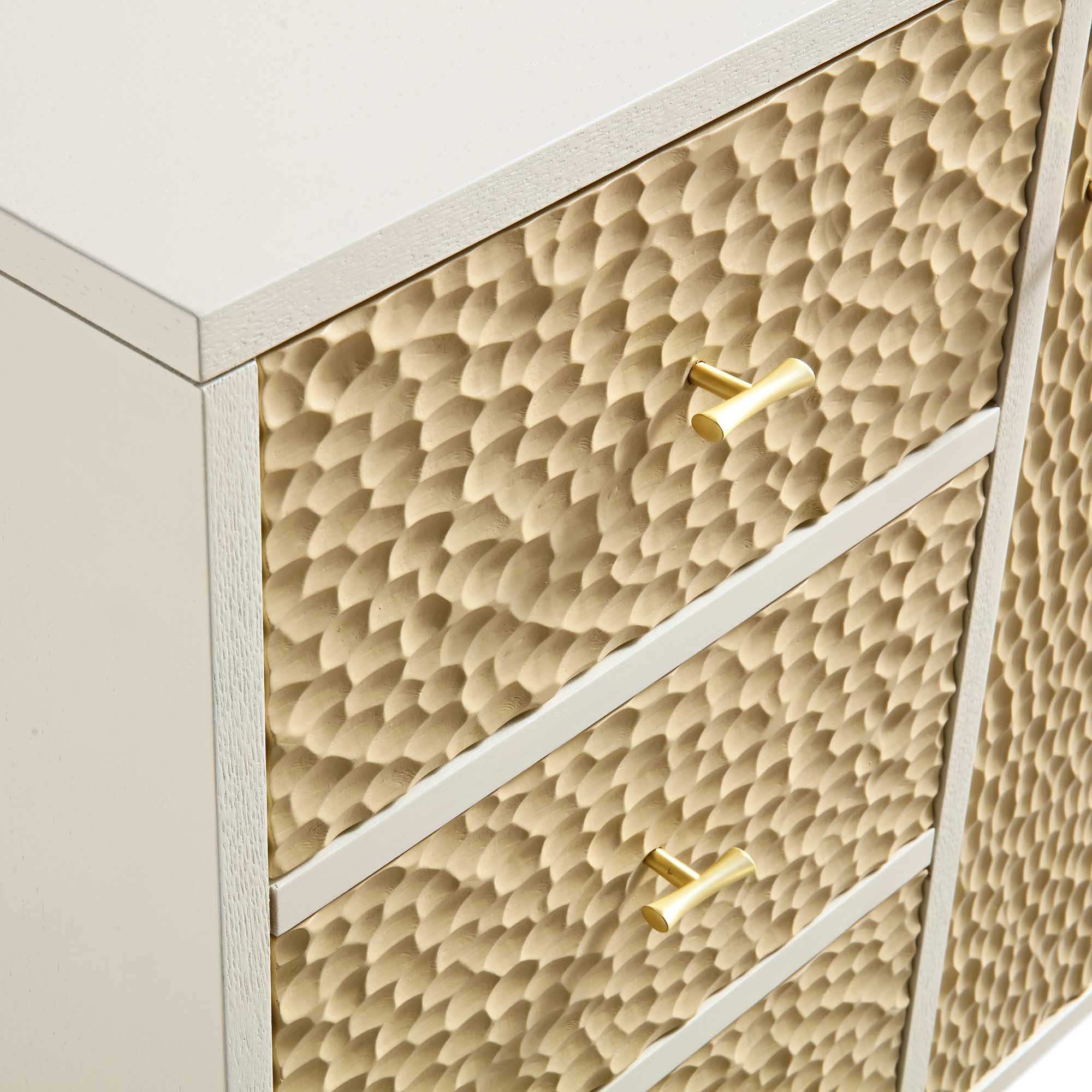 Bianca Chip Carved 1 Door 3 Drawer Small Sideboard, Sand Beige & Ivory - Image 11