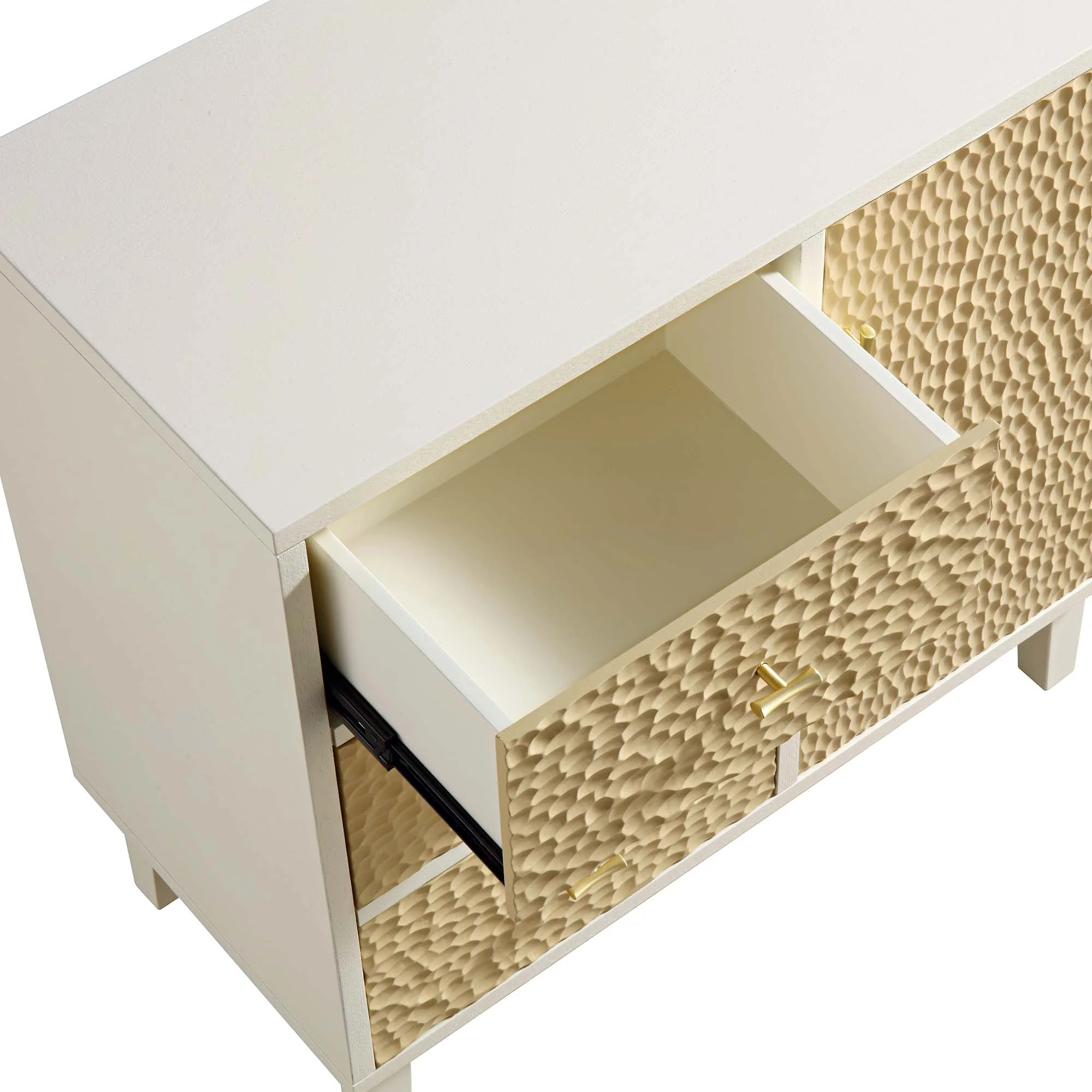 Bianca Chip Carved 1 Door 3 Drawer Small Sideboard, Sand Beige & Ivory - Image 12
