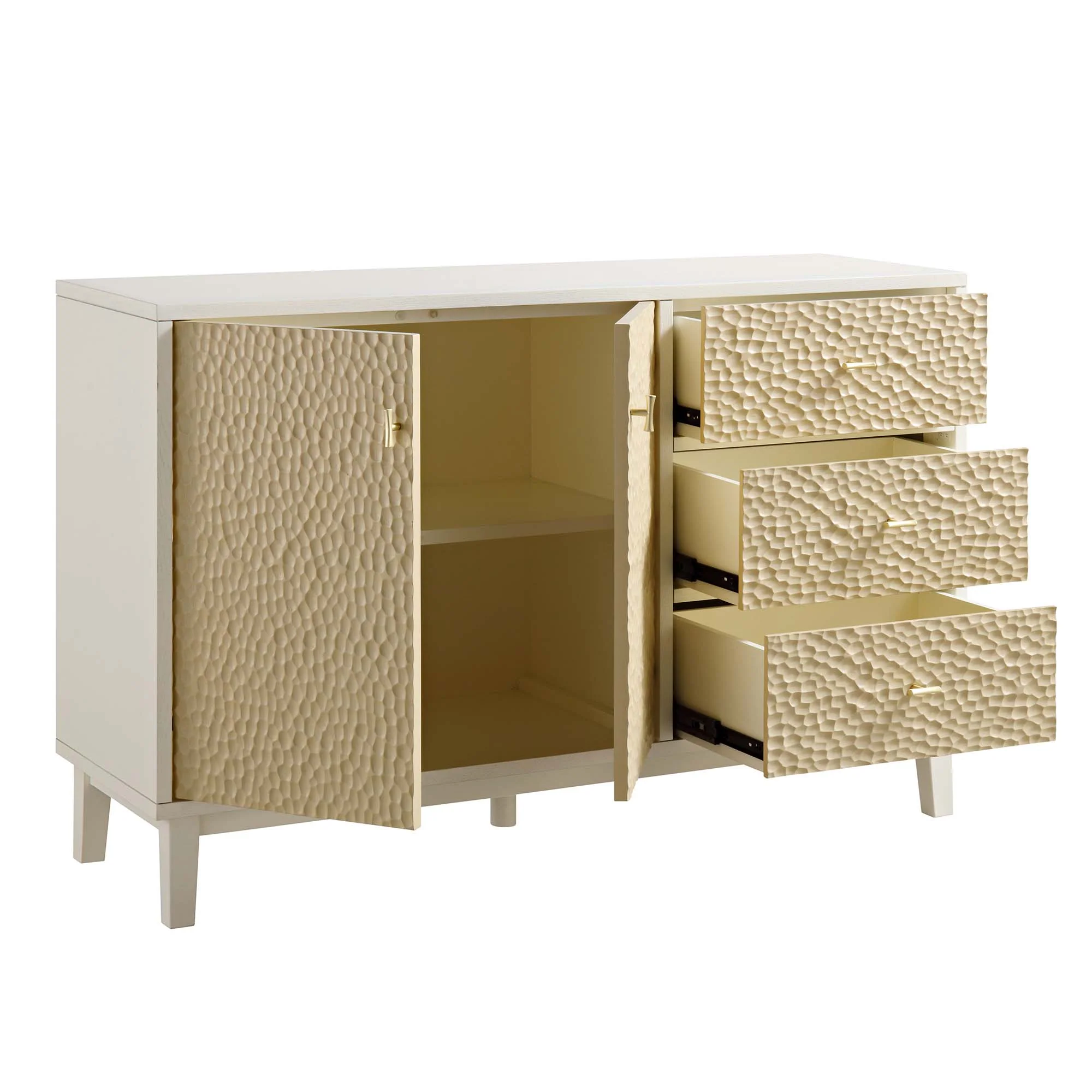 Bianca Chip Carved 2-Door 3-Drawer Sideboard, Sand Beige & Ivory - Image 7