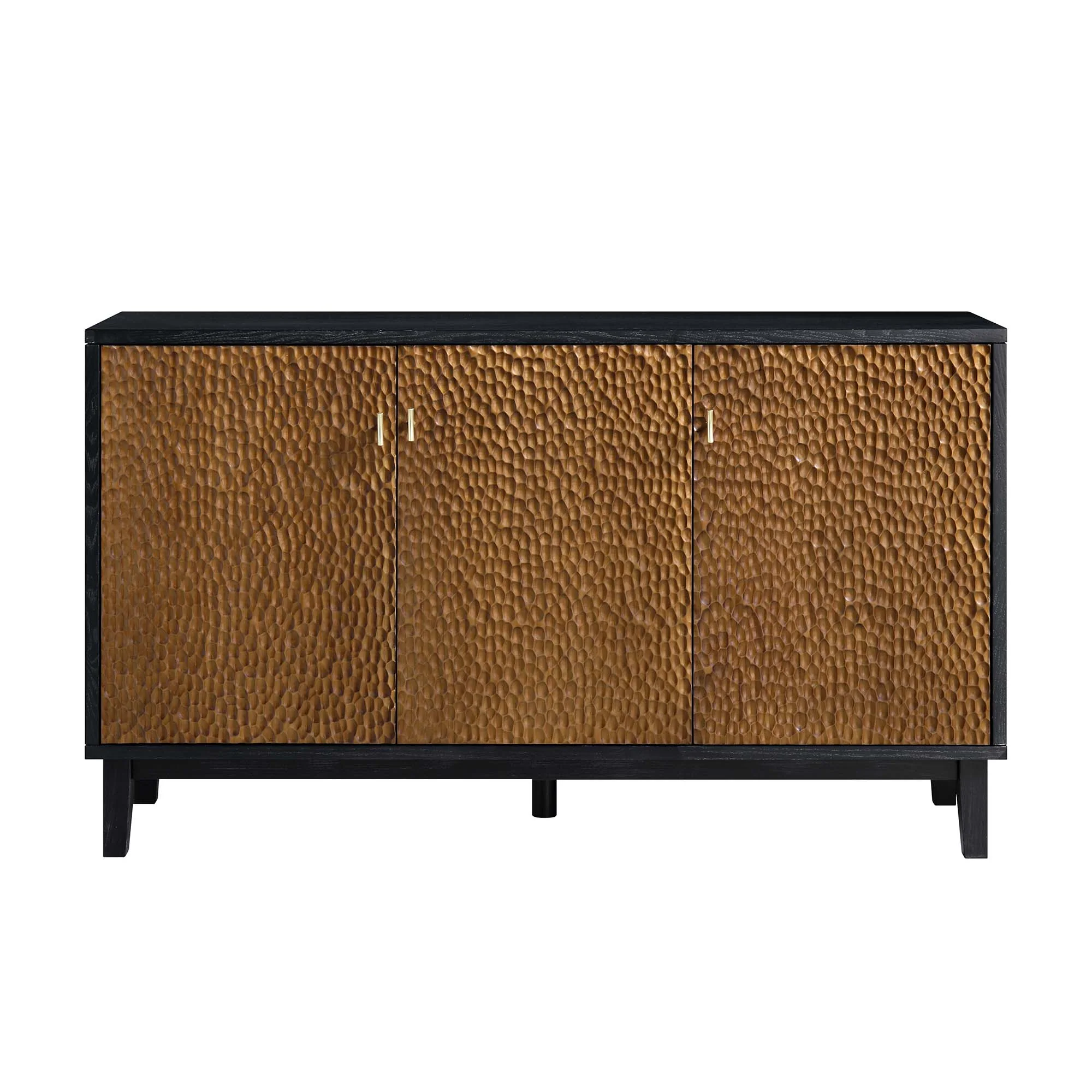 Bianca Chip Carved 3 Door Sideboard, Antique Bronze & Black - Image 4