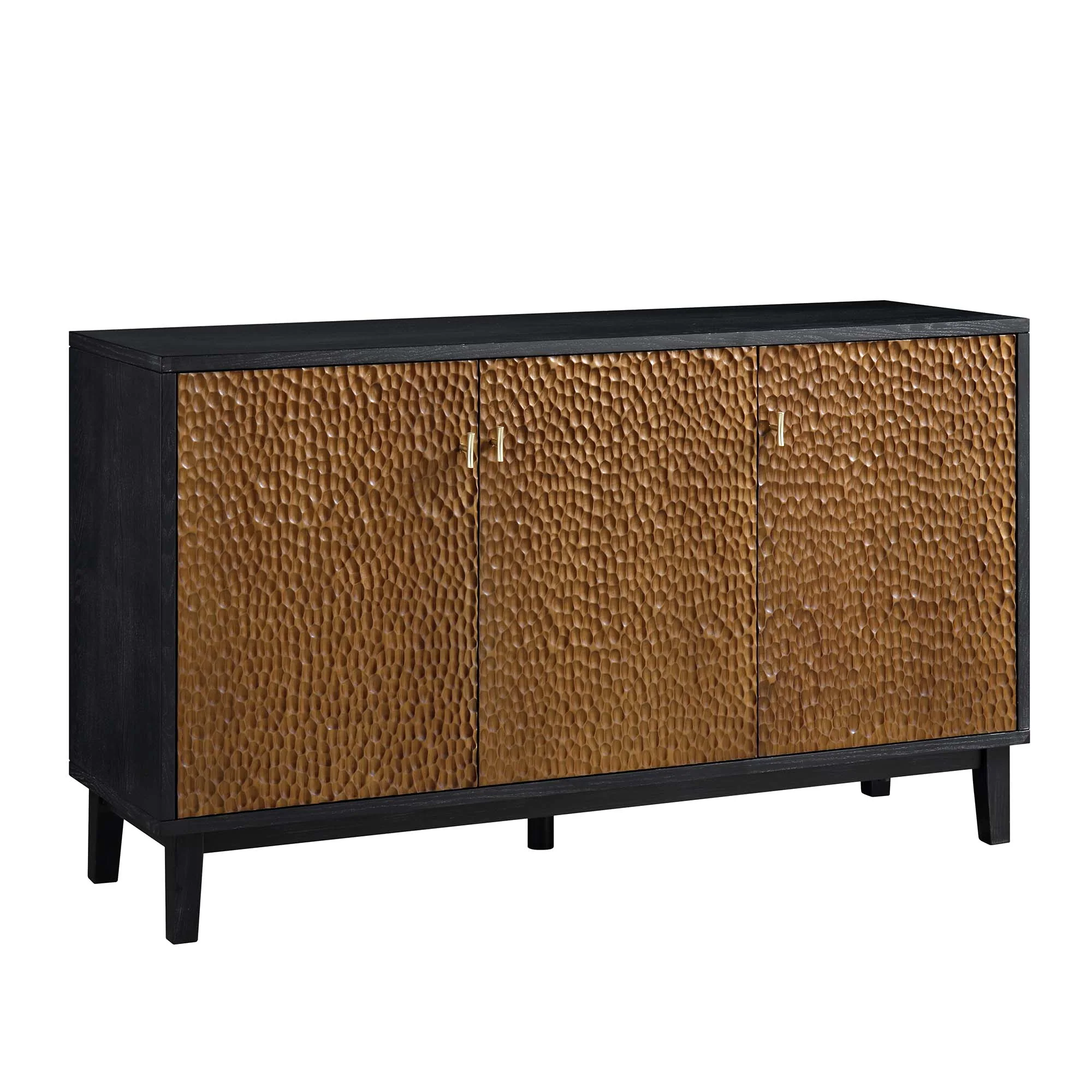 Bianca Chip Carved 3 Door Sideboard, Antique Bronze & Black - Image 5