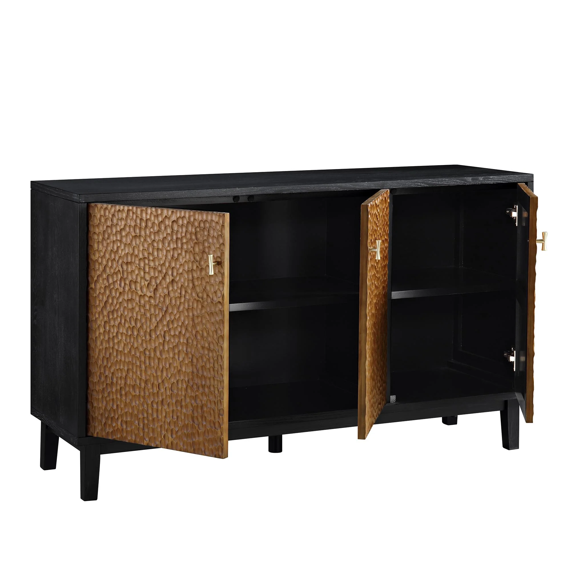 Bianca Chip Carved 3 Door Sideboard, Antique Bronze & Black - Image 7