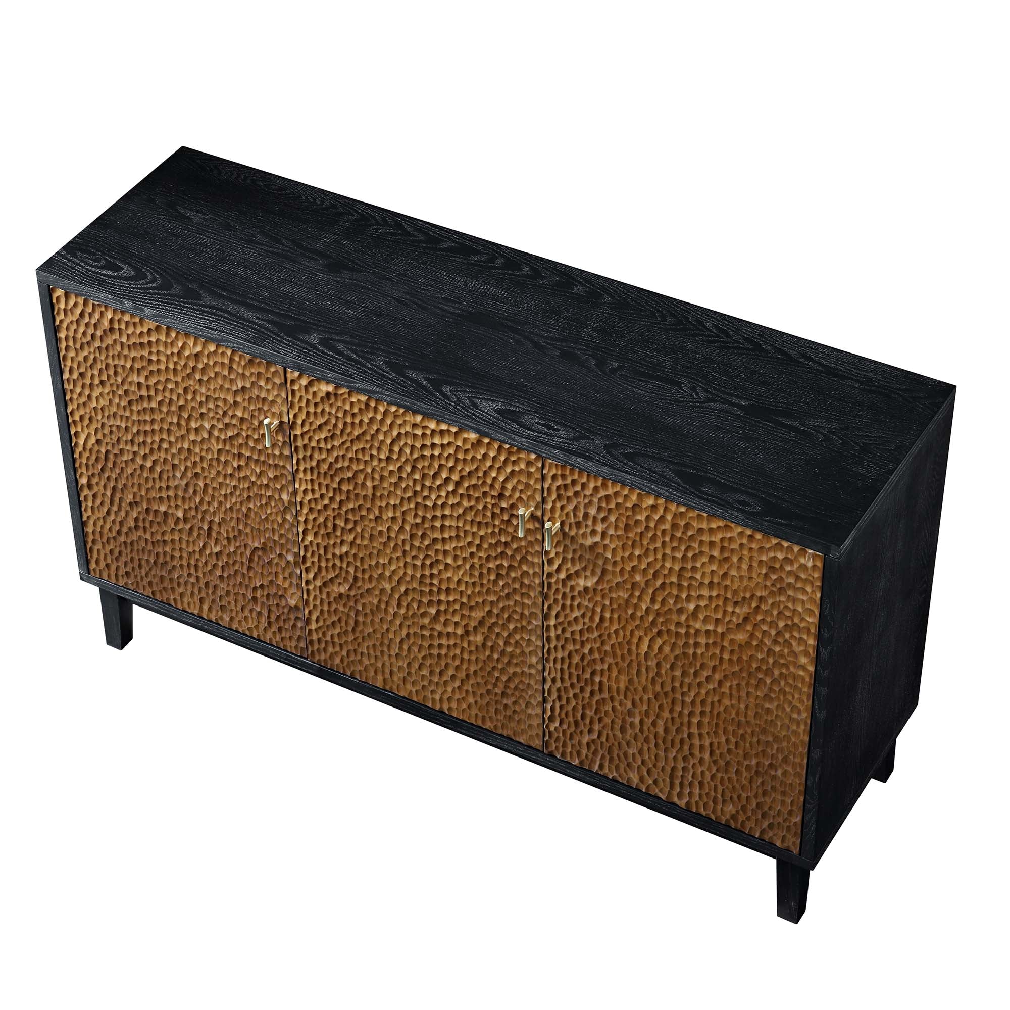Bianca Chip Carved 3 Door Sideboard, Antique Bronze & Black - Image 8
