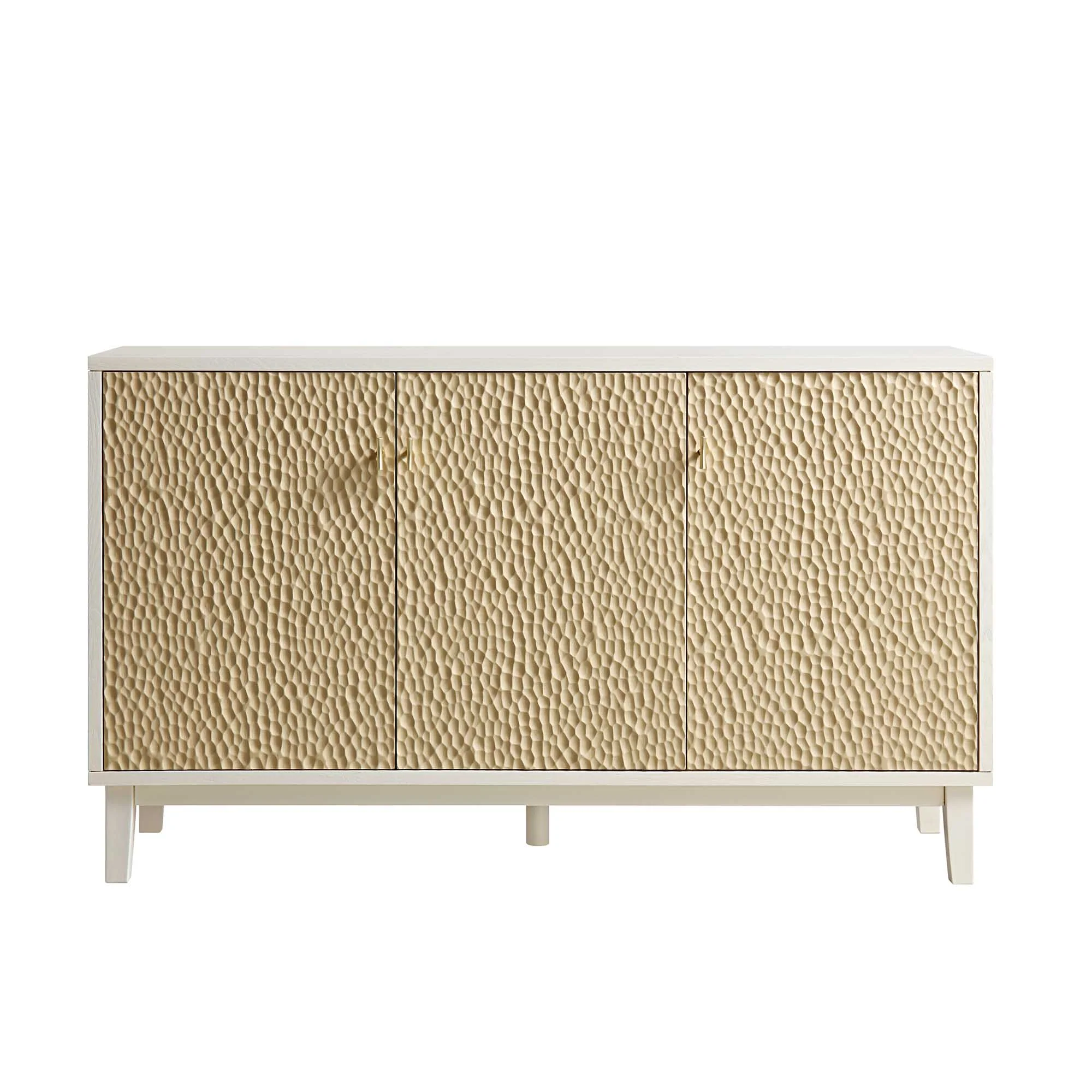 Bianca Chip Carved 3 Door Sideboard, Sand Beige & Ivory - Image 4