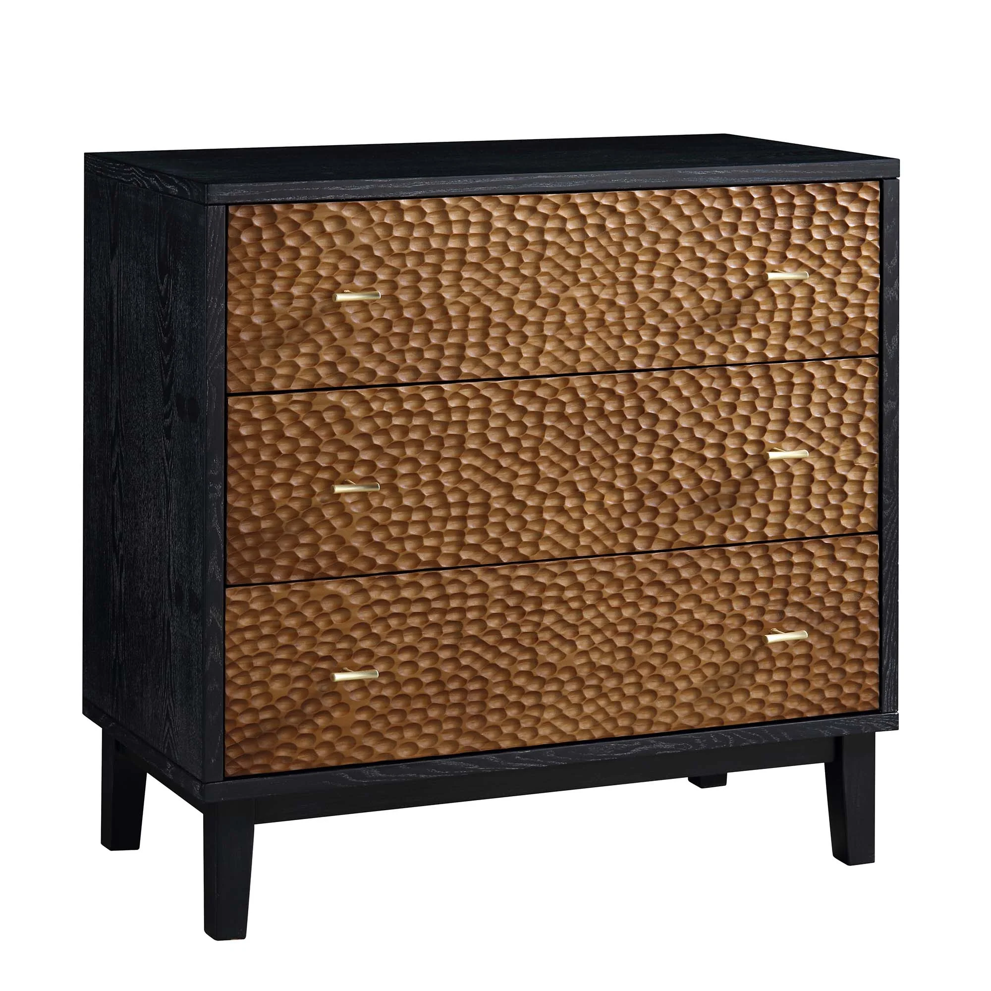 Bianca Chip Carved 3 Drawer Chest, Antique Bronze & Black - Image 5