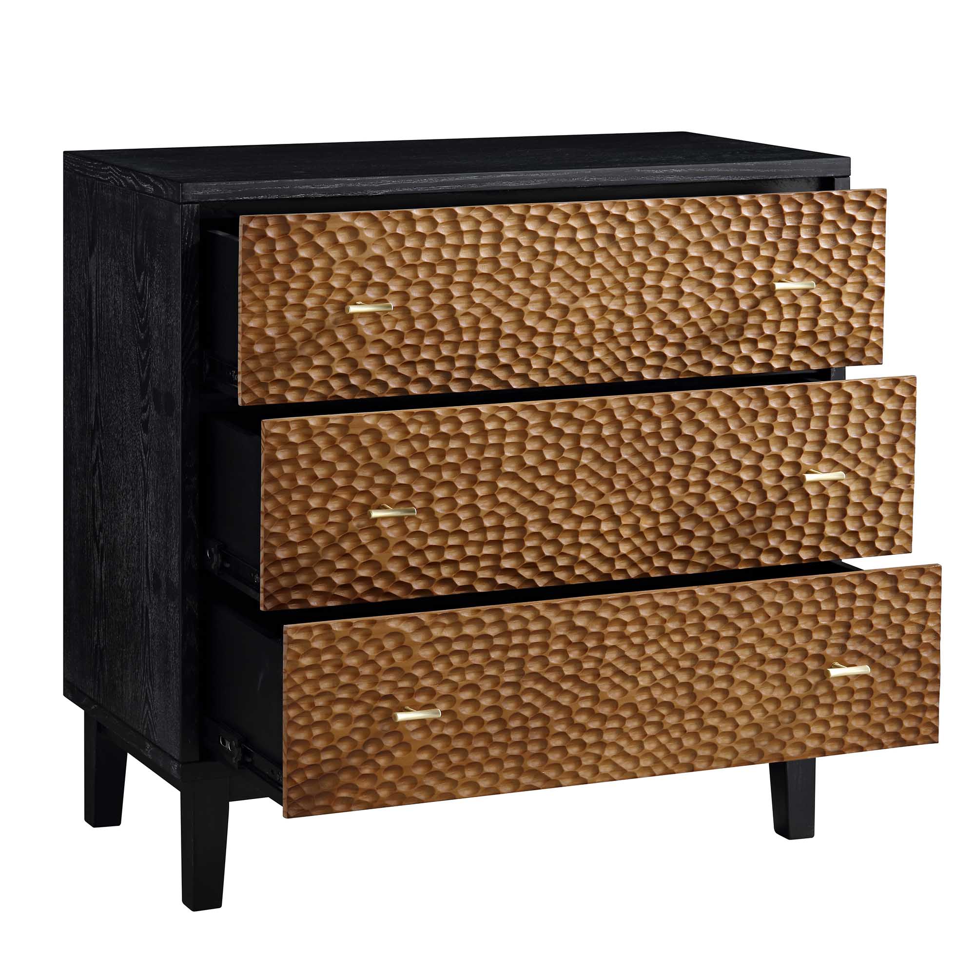 Bianca Chip Carved 3 Drawer Chest, Antique Bronze & Black - Image 7