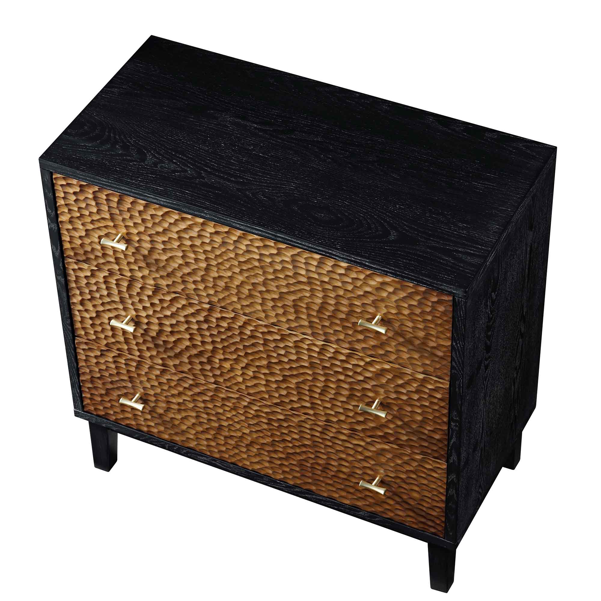 Bianca Chip Carved 3 Drawer Chest, Antique Bronze & Black - Image 8