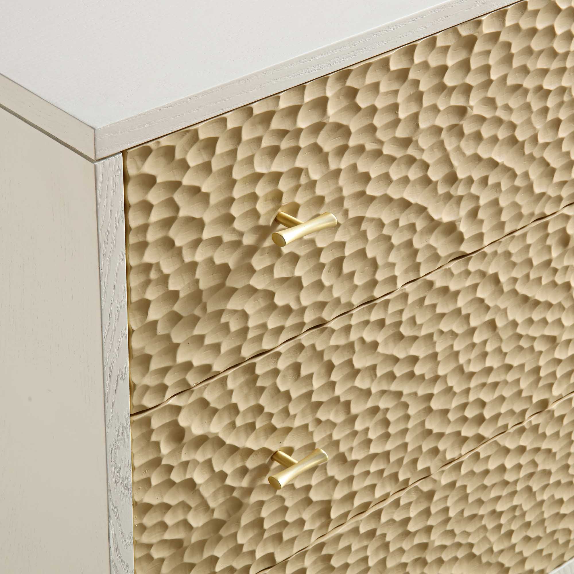 Bianca Chip Carved 3 Drawer Chest, Sand Beige & Ivory - Image 10