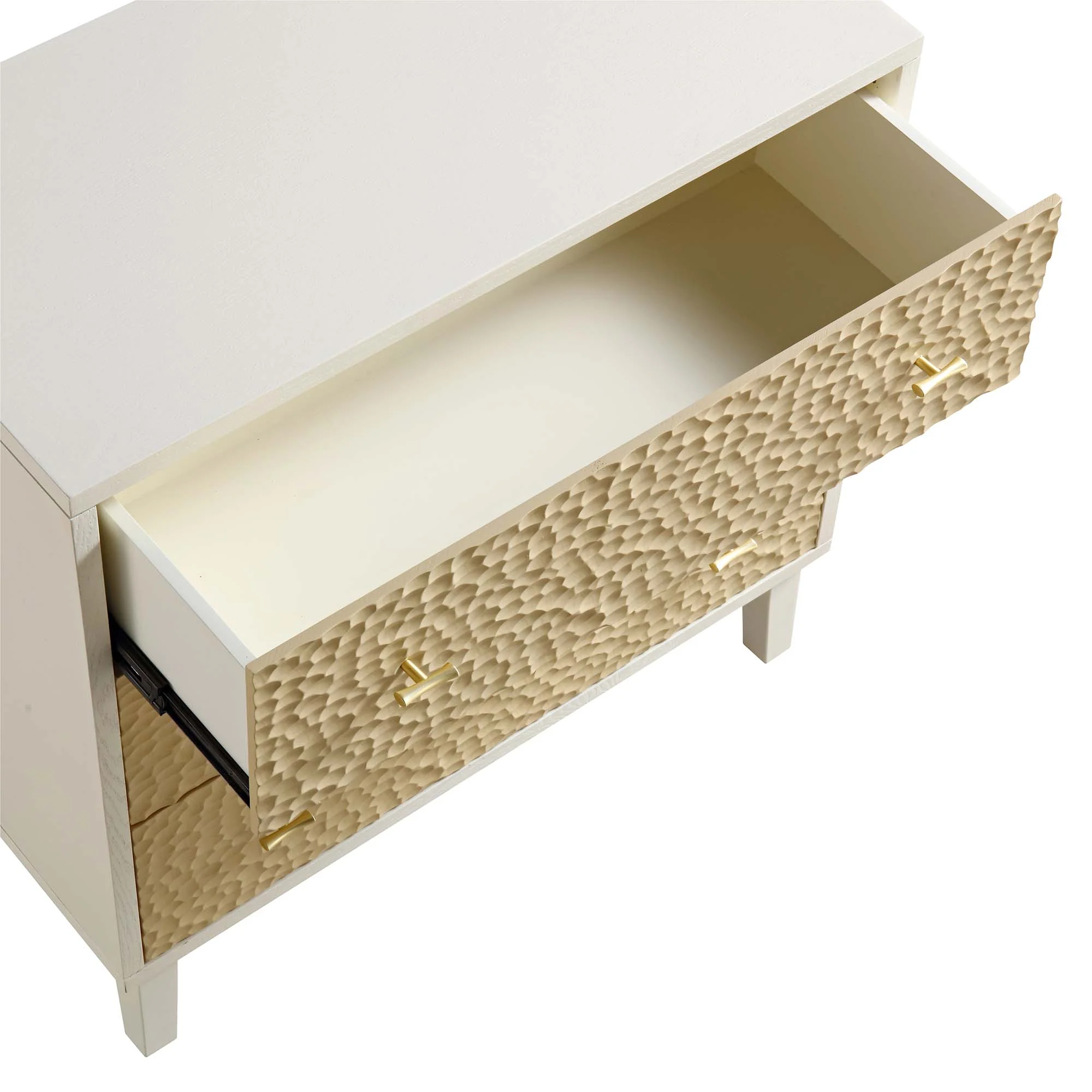 Bianca Chip Carved 3 Drawer Chest, Sand Beige & Ivory - Image 11