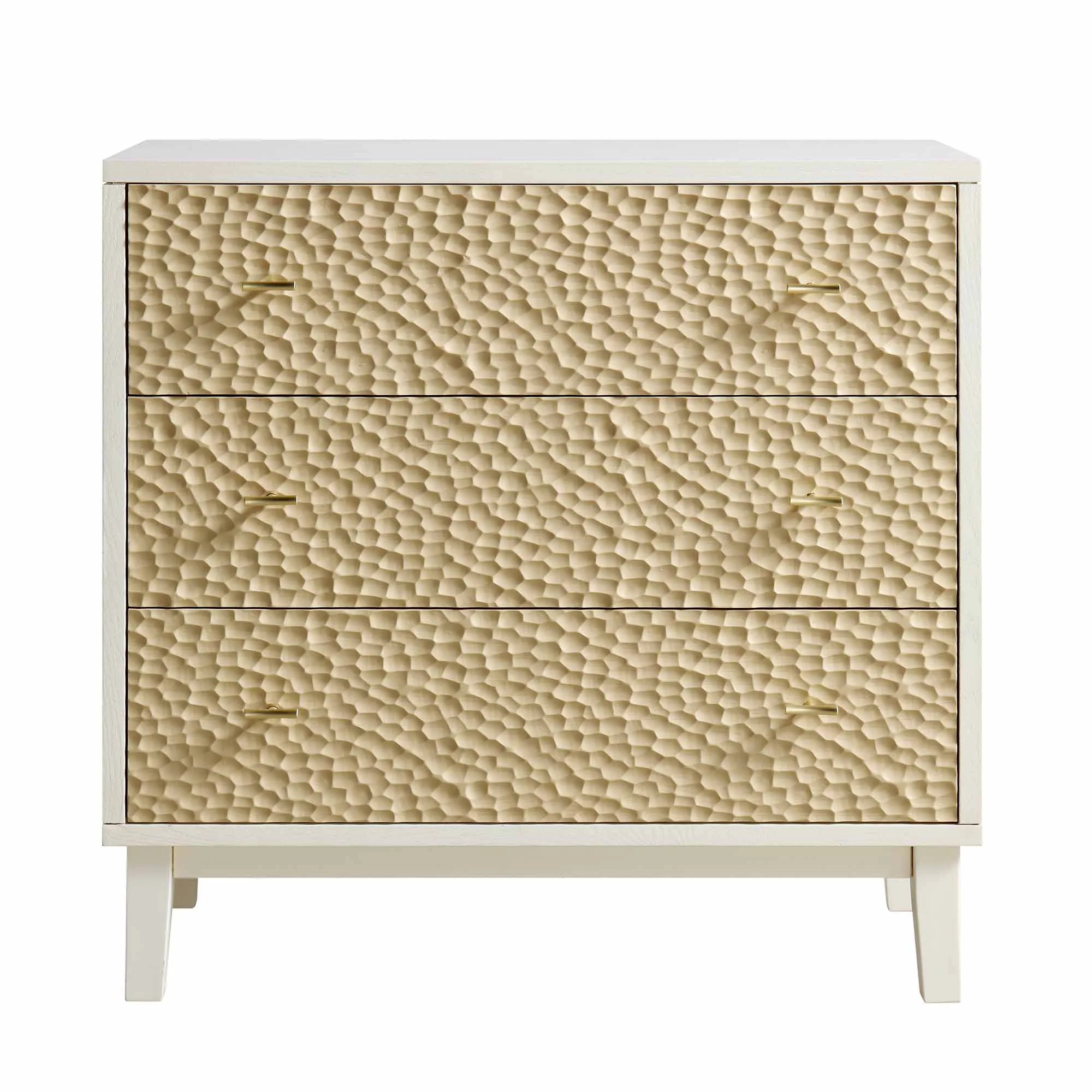 Bianca Chip Carved 3 Drawer Chest, Sand Beige & Ivory - Image 4