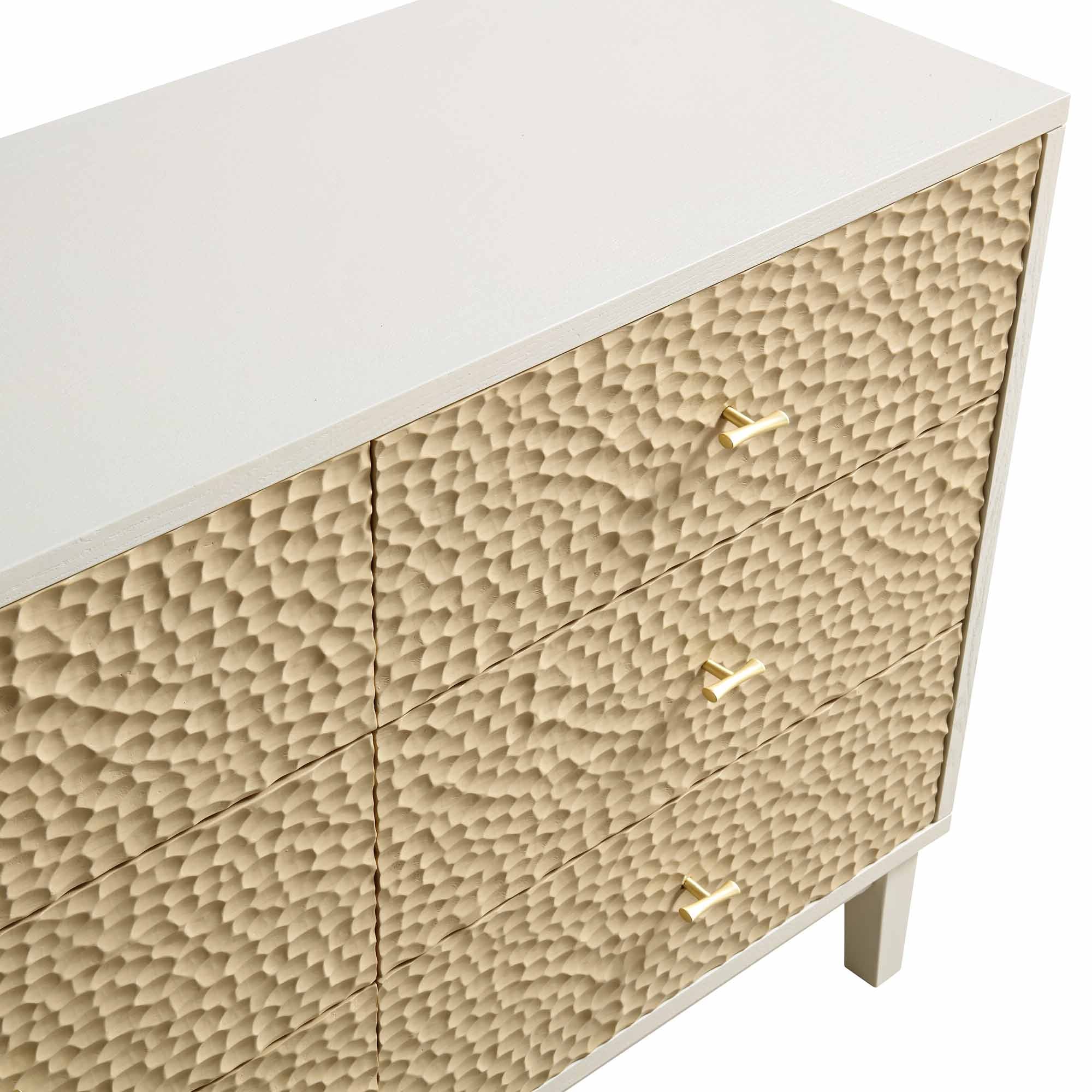 Bianca Chip Carved 6 Drawer Chest, Sand Beige & Ivory - Image 10