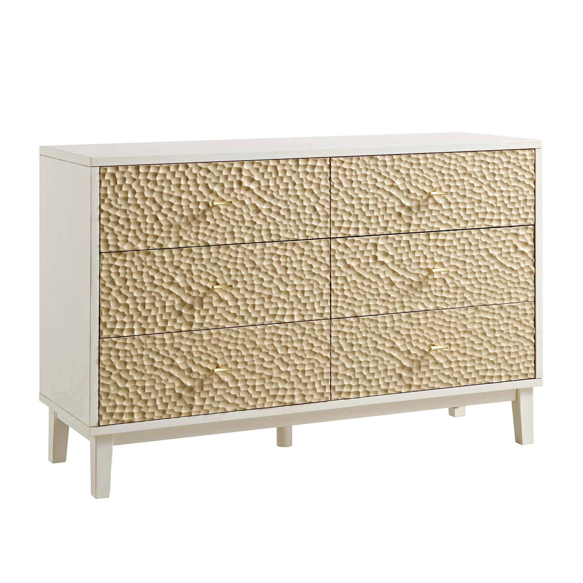 Bianca Chip Carved 6 Drawer Chest, Sand Beige & Ivory - Image 4