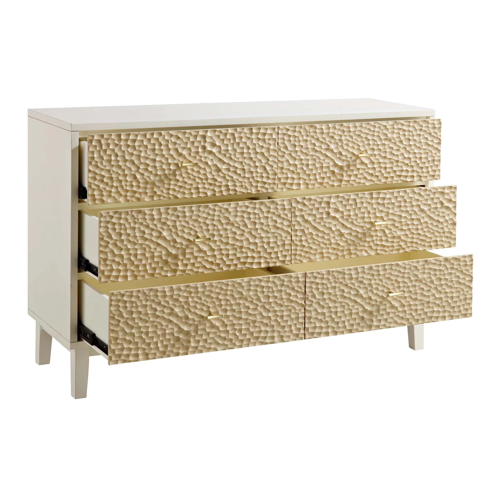 Bianca Chip Carved 6 Drawer Chest, Sand Beige & Ivory - Image 6