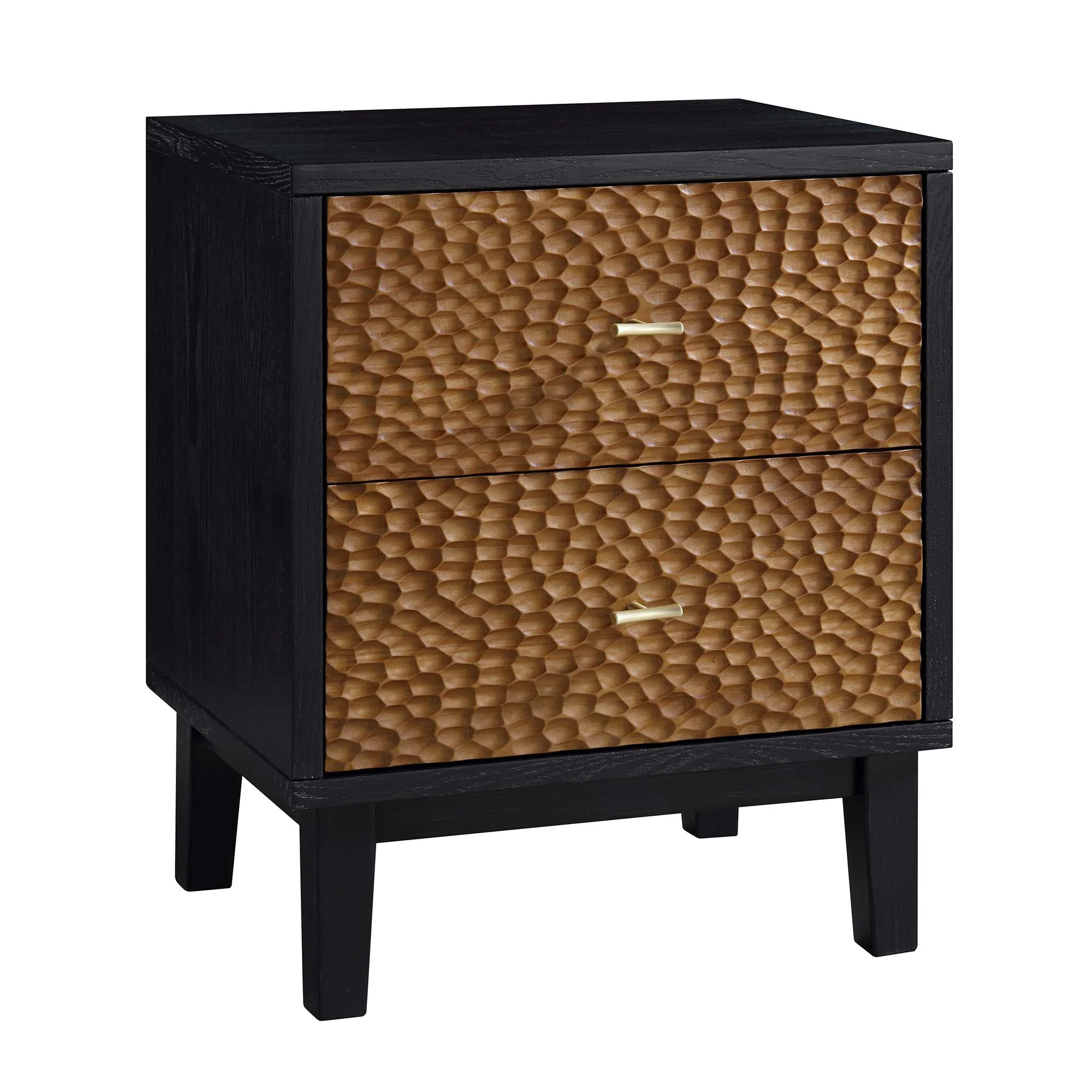 Bianca Chip Carved Bedside Table, Antique Bronze & Black - Image 5