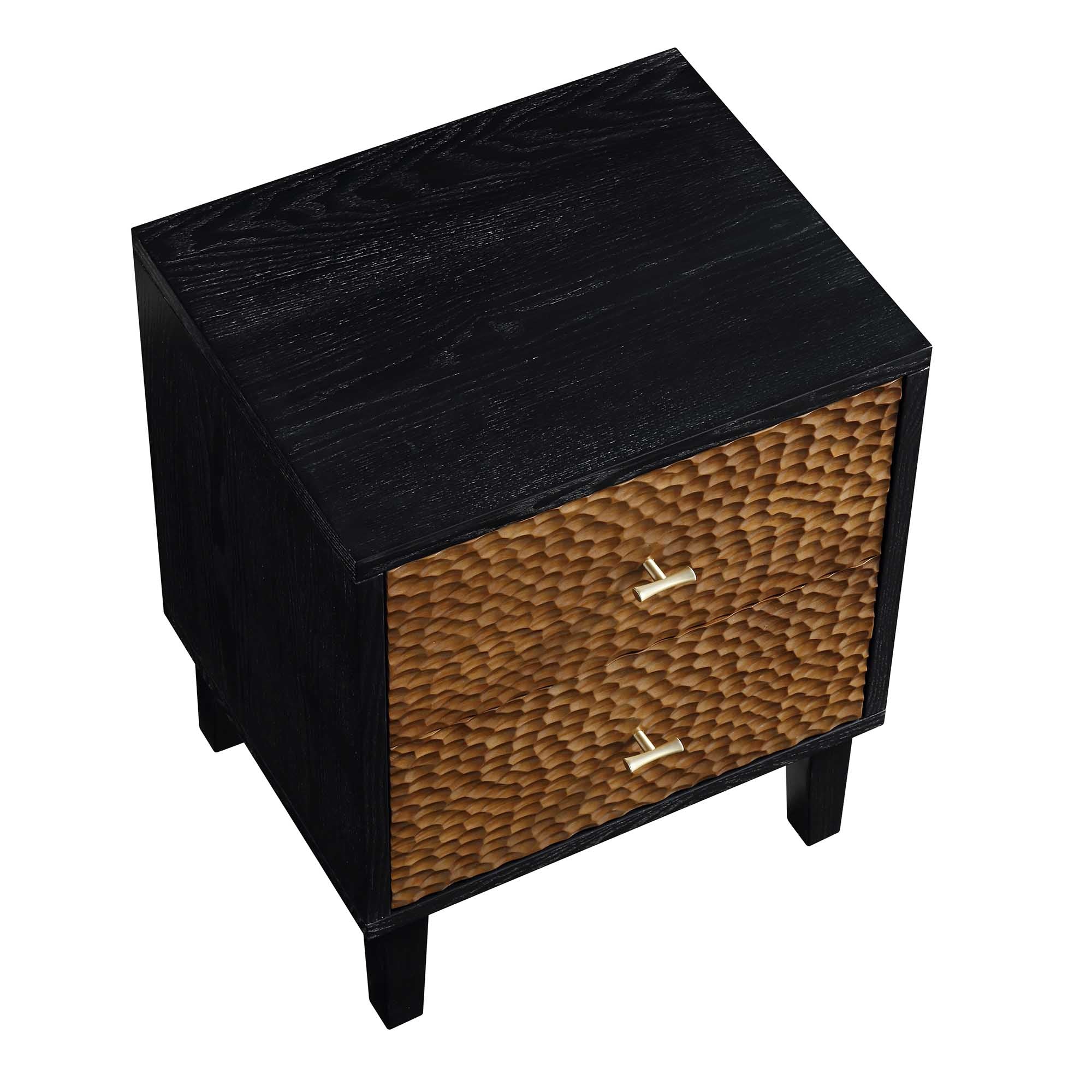 Bianca Chip Carved Bedside Table, Antique Bronze & Black - Image 8