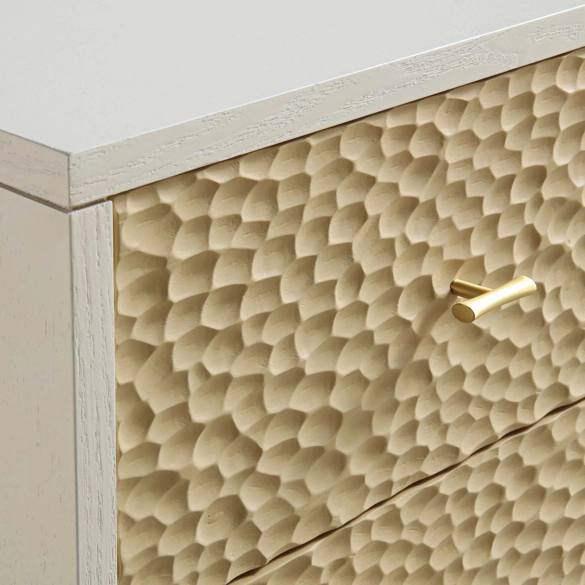Bianca Chip Carved Bedside Table, Sand Beige & Ivory - Image 11