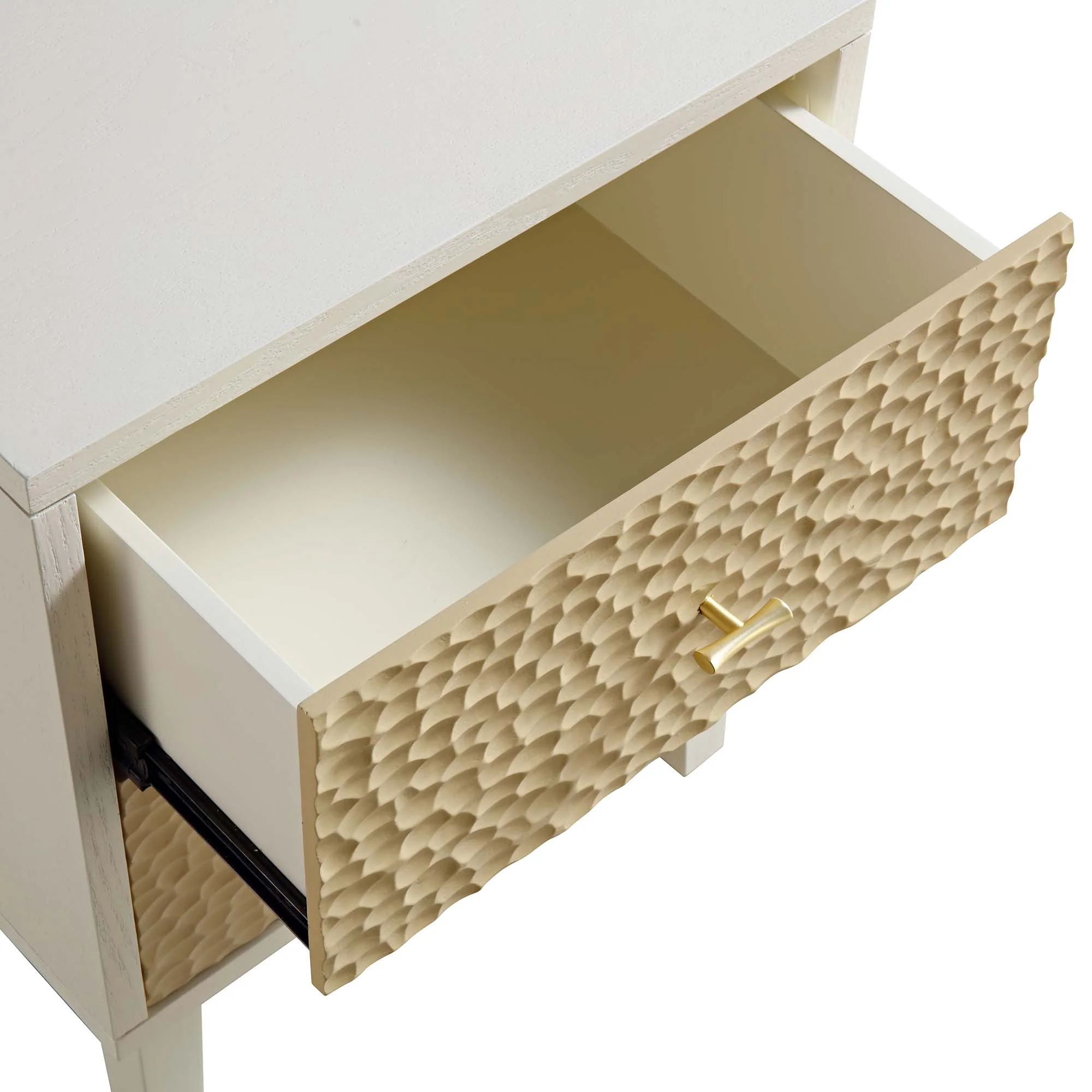 Bianca Chip Carved Bedside Table, Sand Beige & Ivory - Image 12