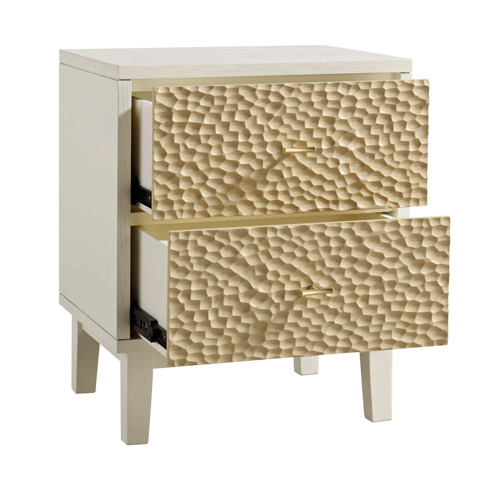 Bianca Chip Carved Bedside Table, Sand Beige & Ivory - Image 7