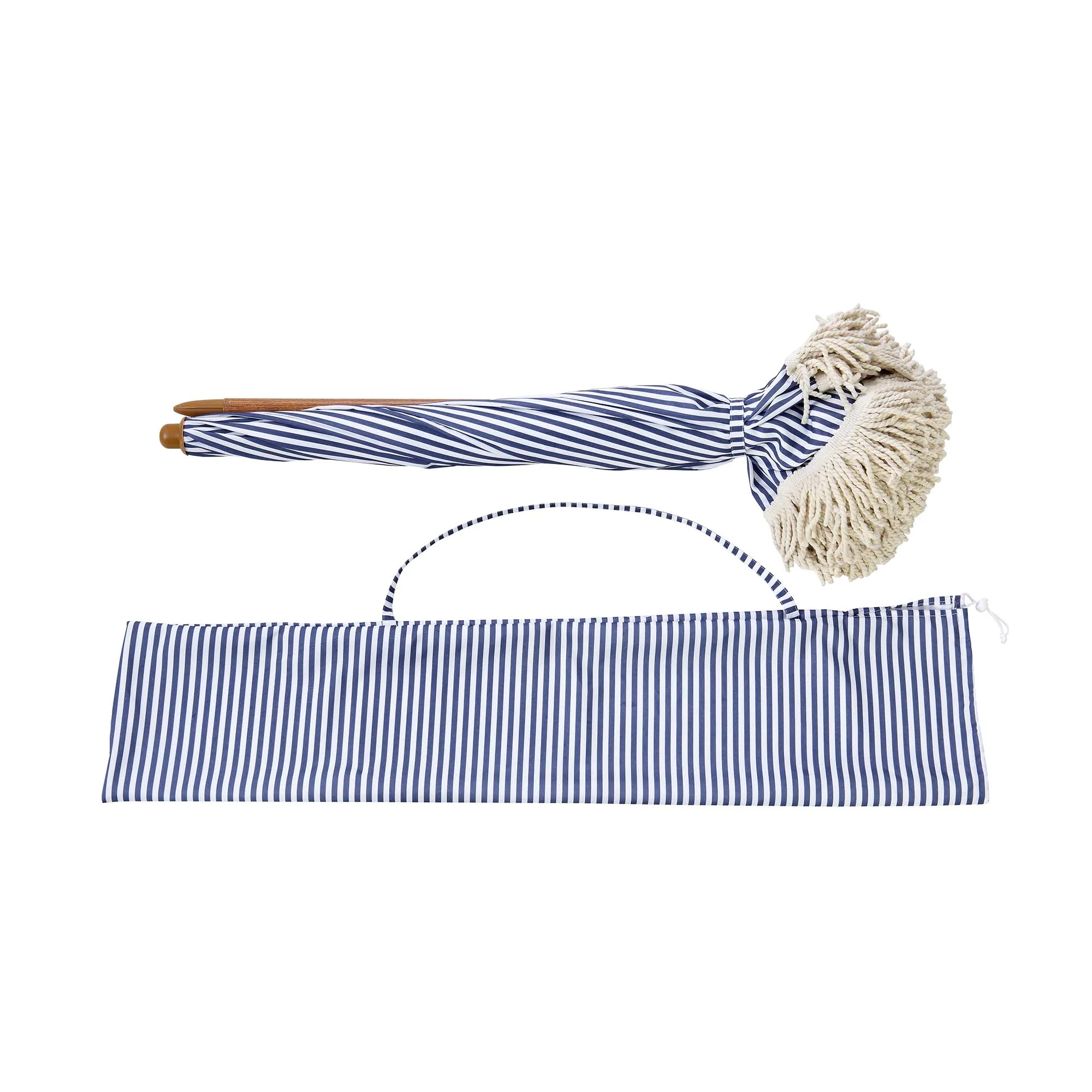 Gabriel Blue and White Striped Fringed Parasol with Tilt - Image 11