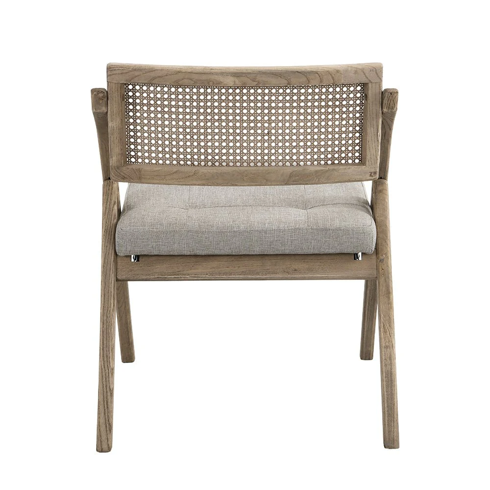 Bordon Natural Cane Rattan Folding Chair with Grey Upholstered Seat - Image 6