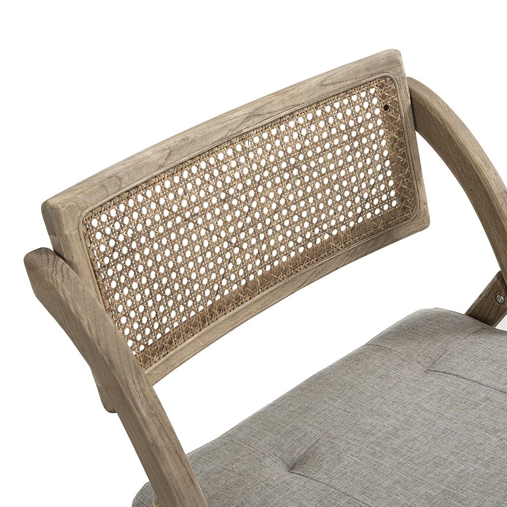 Bordon Natural Cane Rattan Folding Chair with Grey Upholstered Seat - Image 8