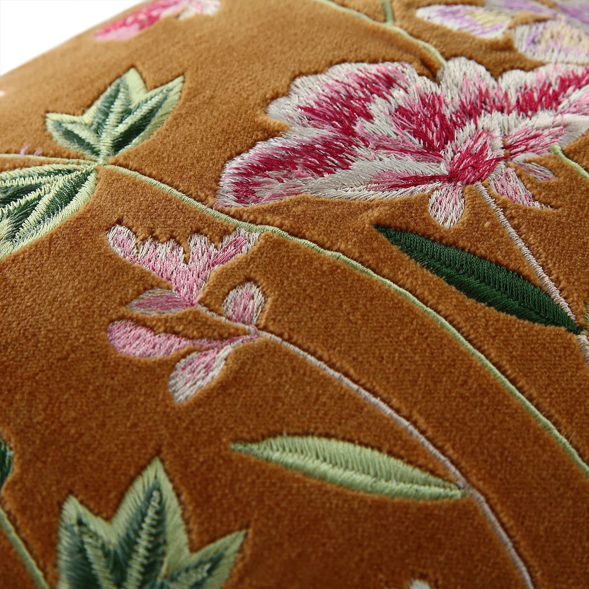 Botanica Collection Apricot Velvet Hand Embroidered Cushion - Image 6