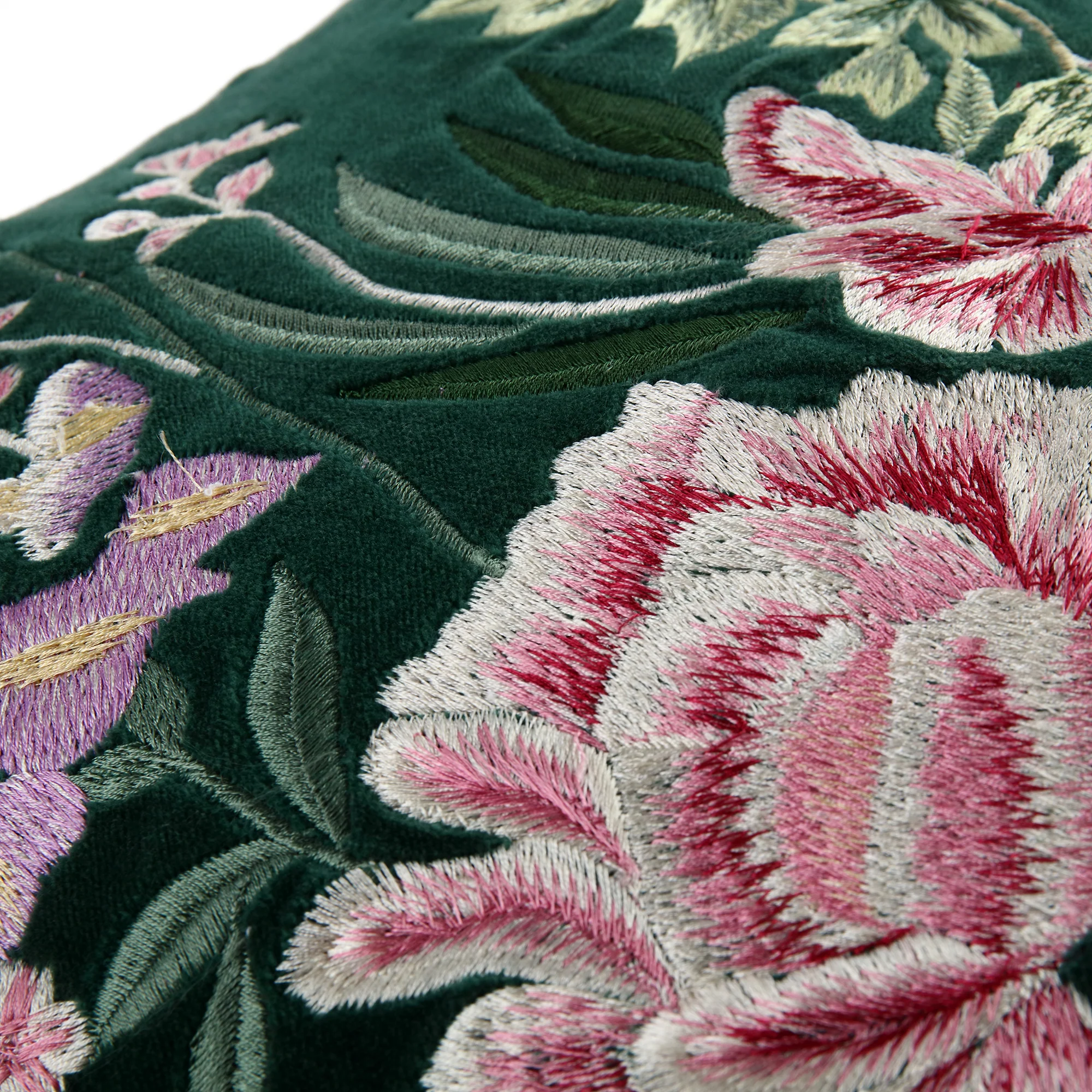 Botanica Collection Emerald Velvet Hand Embroidered Cushion - Image 5