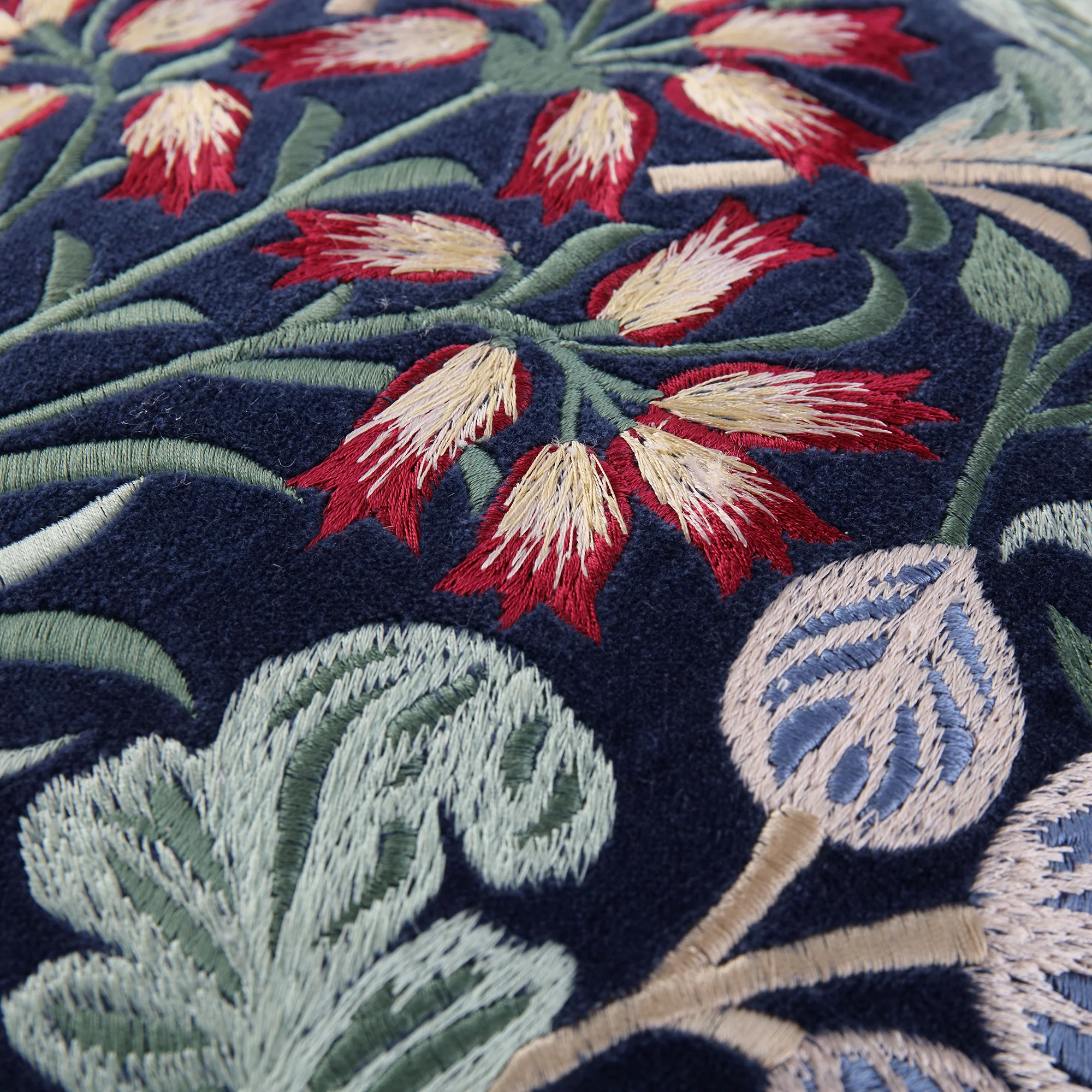 Botanica Collection Midnight Blue Velvet Hand Embroidered Cushion - Image 5
