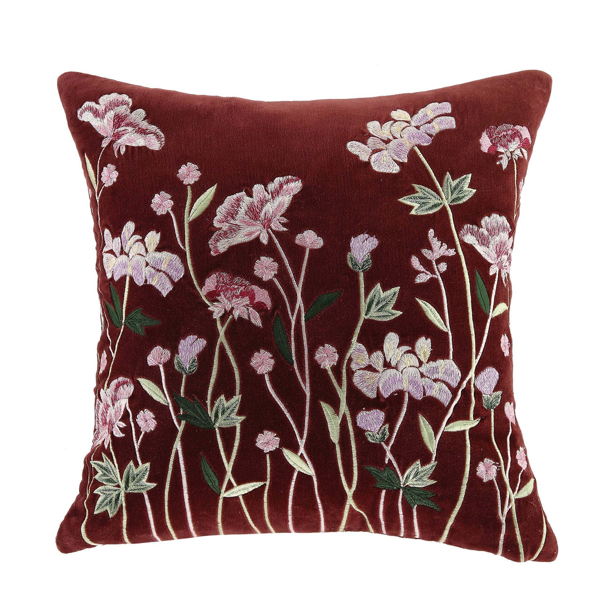 Botanica Collection Mulberry Velvet Hand Embroidered Cushion - Image 3