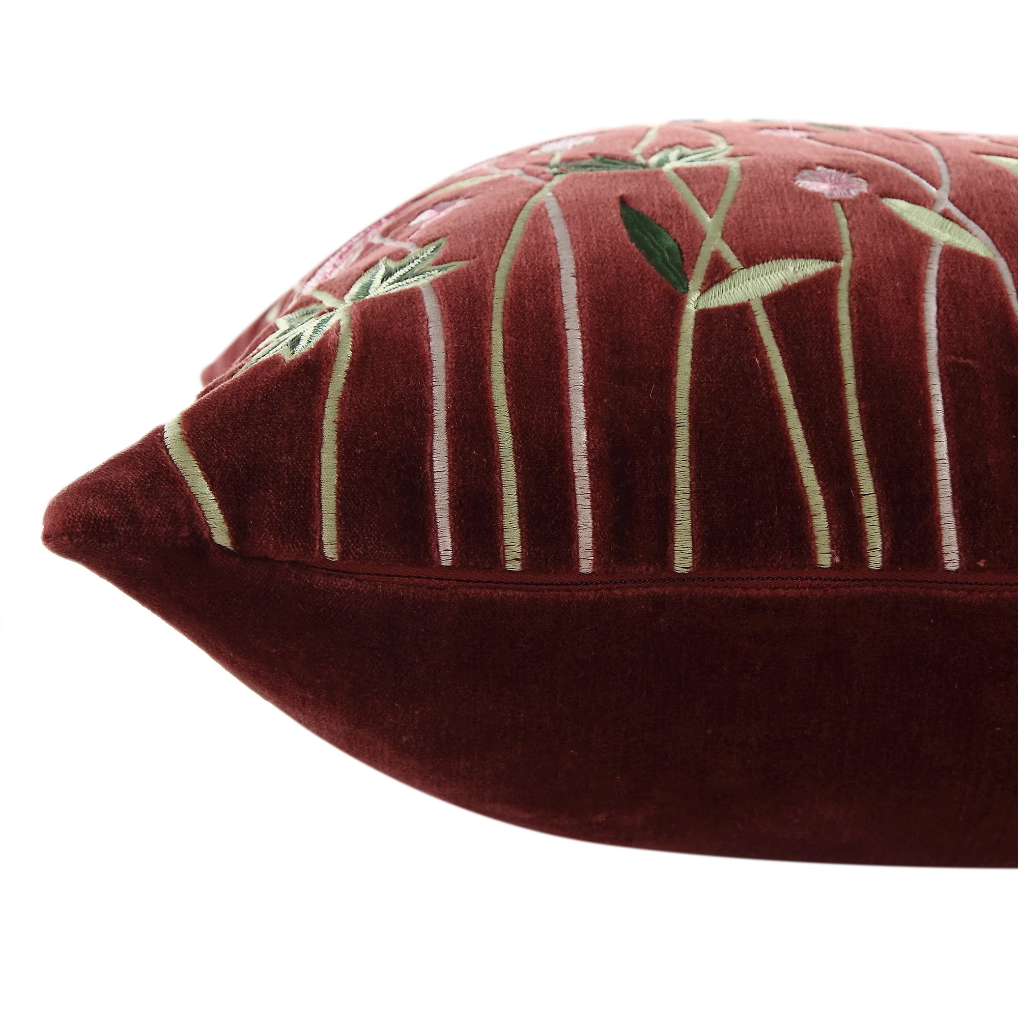 Botanica Collection Mulberry Velvet Hand Embroidered Cushion - Image 4